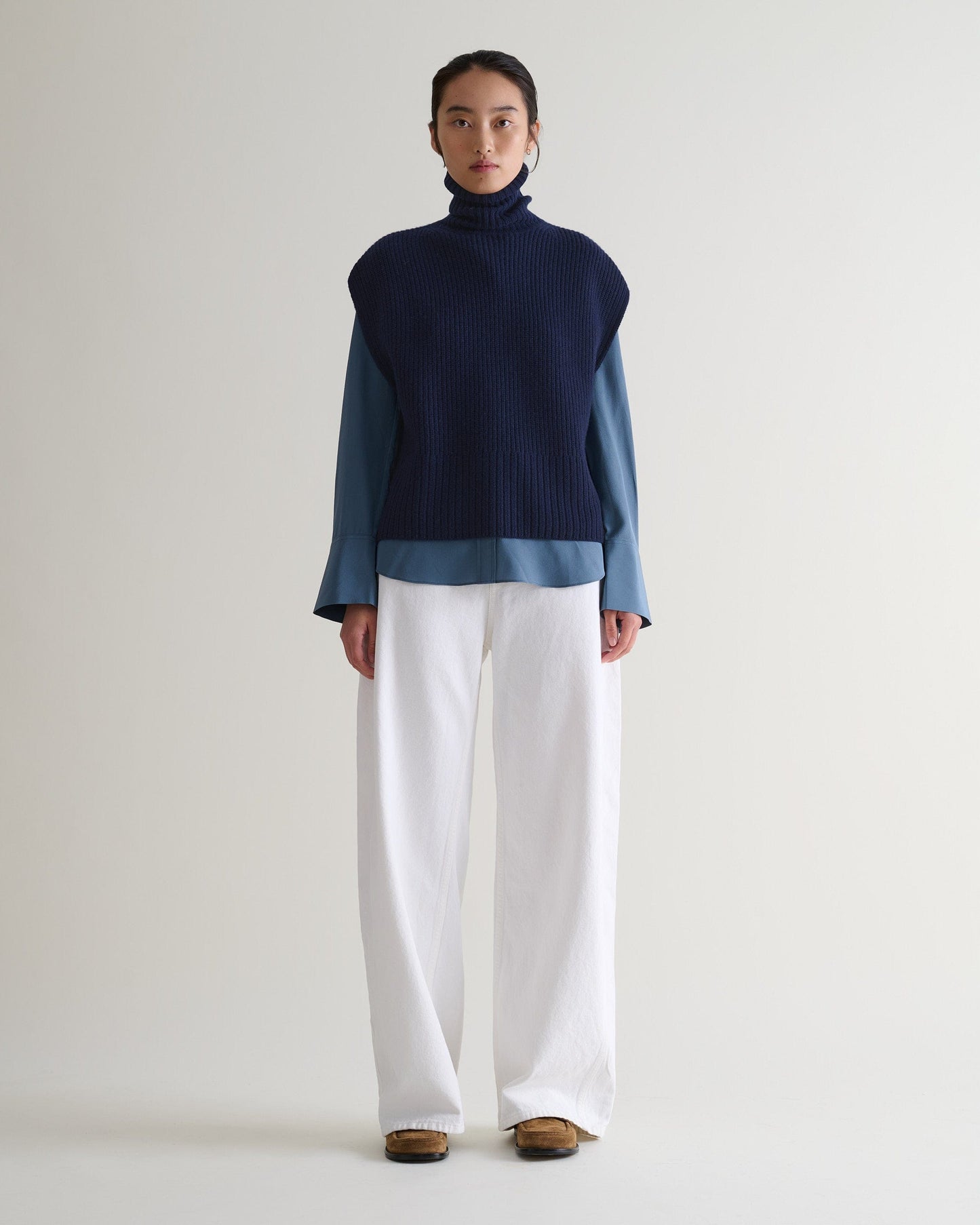 Women's Cashmere Merino Roll Neck Tabard - Navy