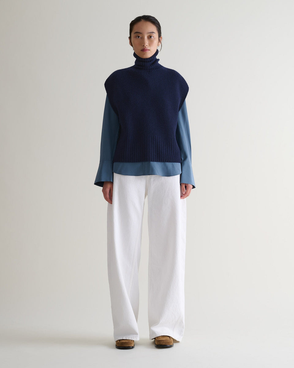 Women's Cashmere Merino Roll Neck Tabard - Navy