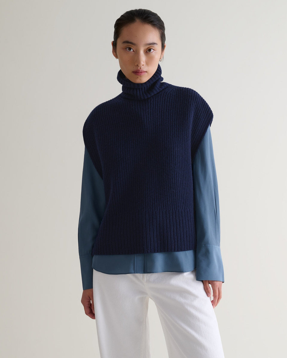 Women's Cashmere Merino Roll Neck Tabard - Navy