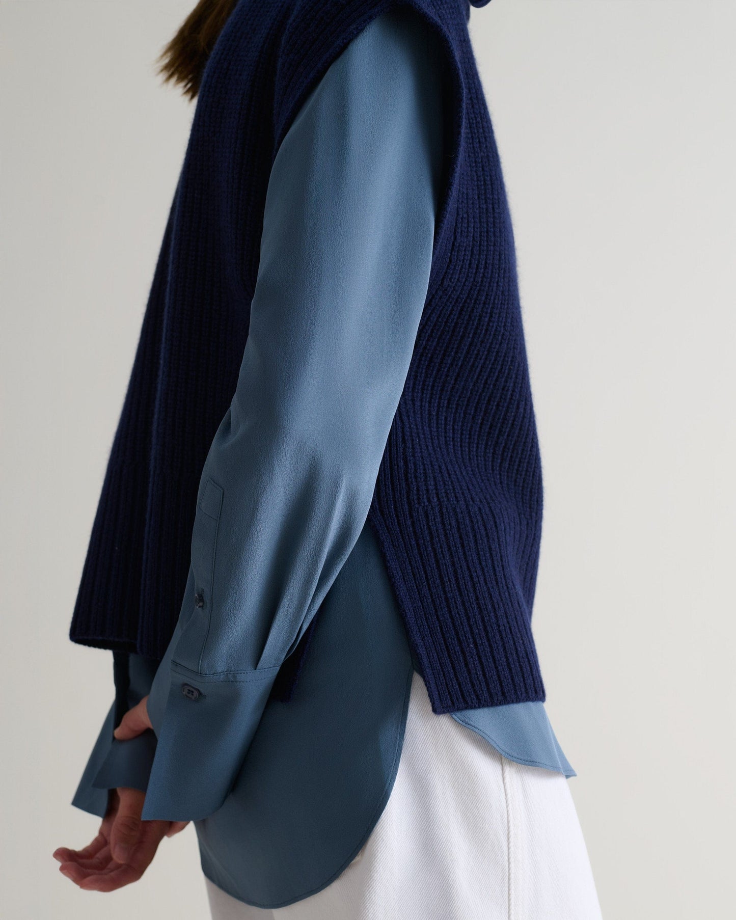 Women's Cashmere Merino Roll Neck Tabard - Navy