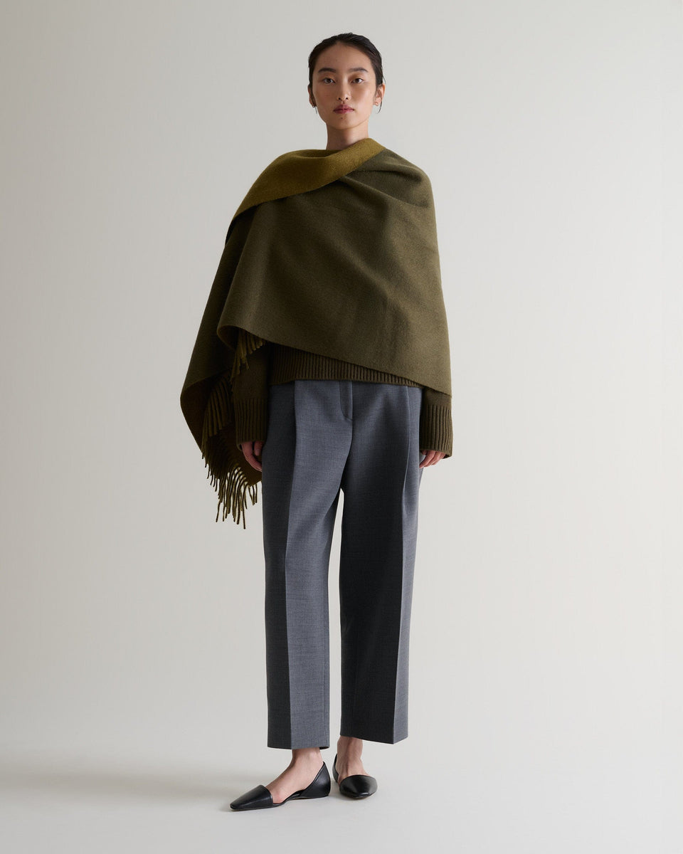 Finest Cashmere Double Faced Wrap - Military Green & Golden Olive