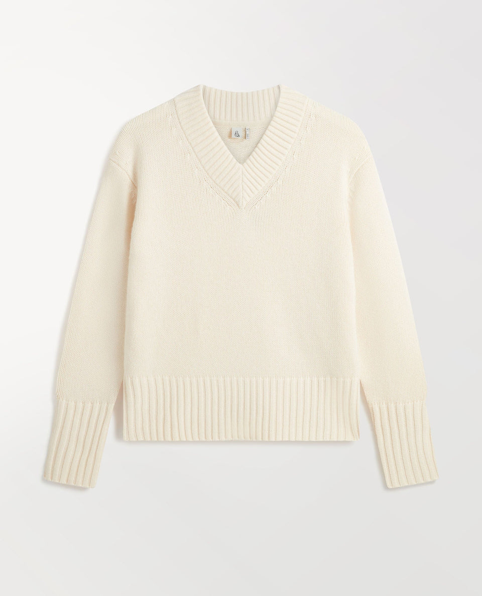Women's Cashmere Merino V Neck Jumper - Buttermilk