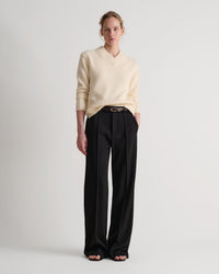 Women's Cashmere Merino V Neck Jumper - Buttermilk