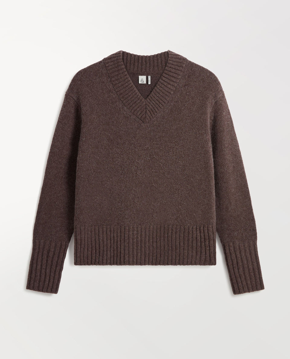 Women's Cashmere Merino V Neck Jumper - Chocolate