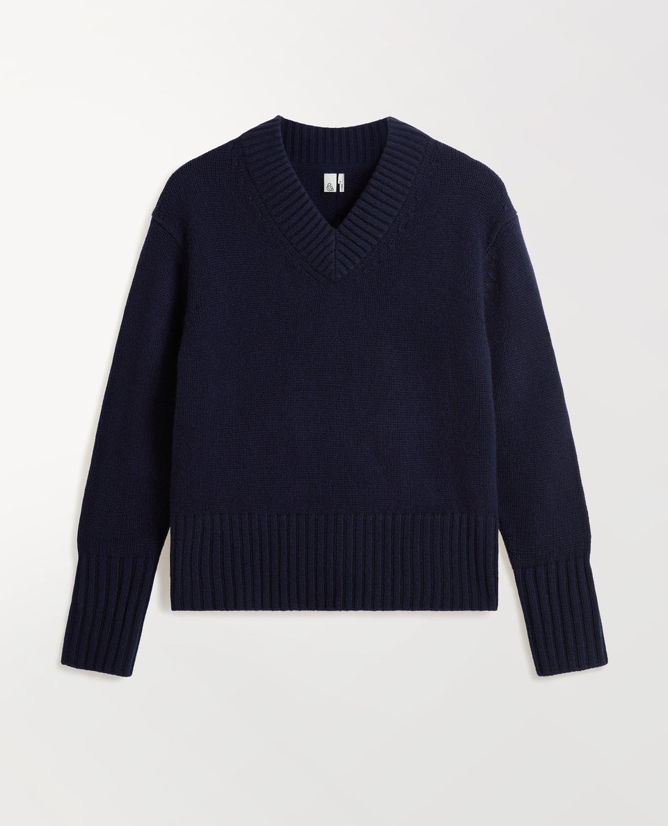 Women's Cashmere Merino V Neck Jumper - Navy