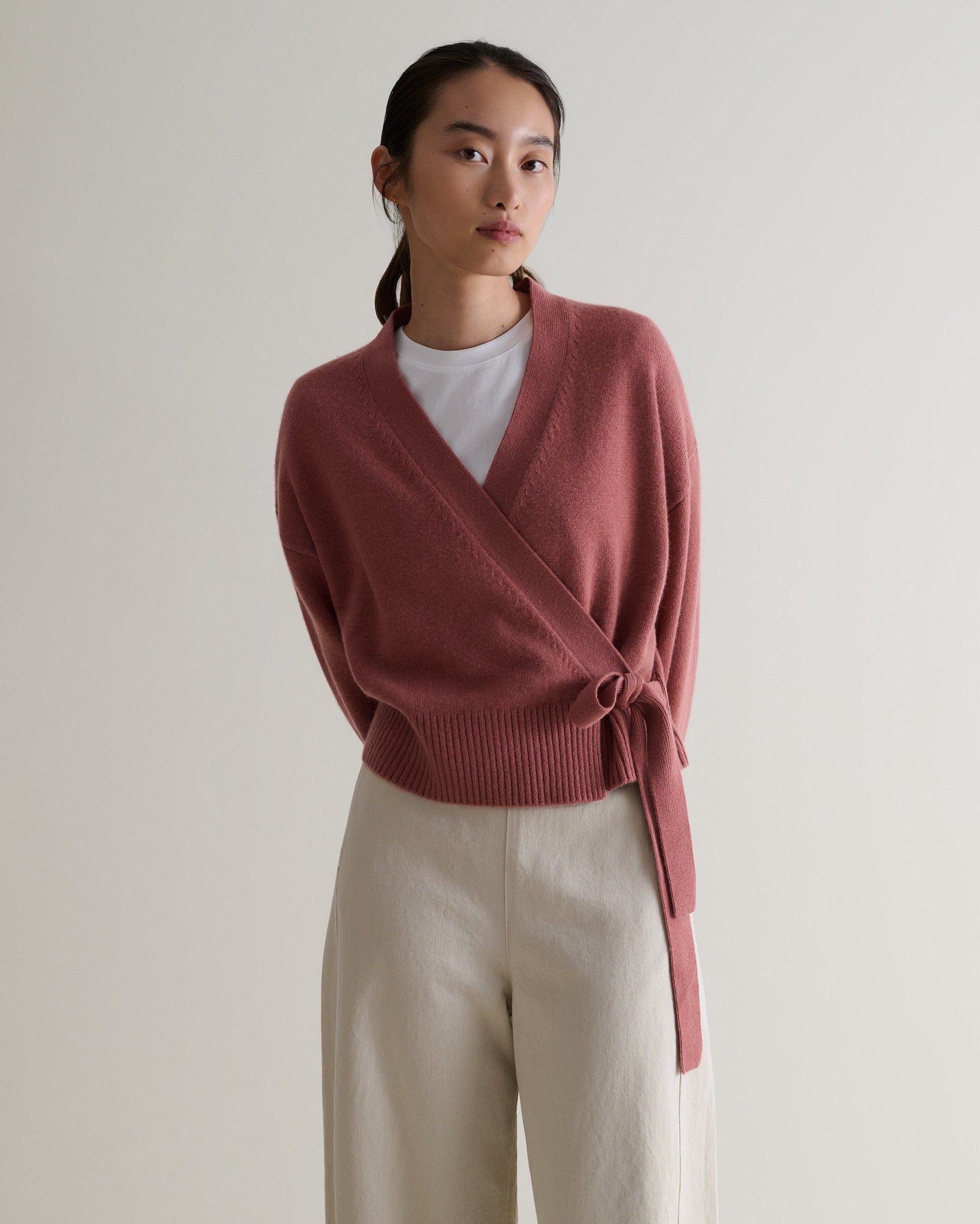 Women's Cashmere Merino Wrap Jumper - Pink Clay-[colour]-[size]-Rise &amp; Fall