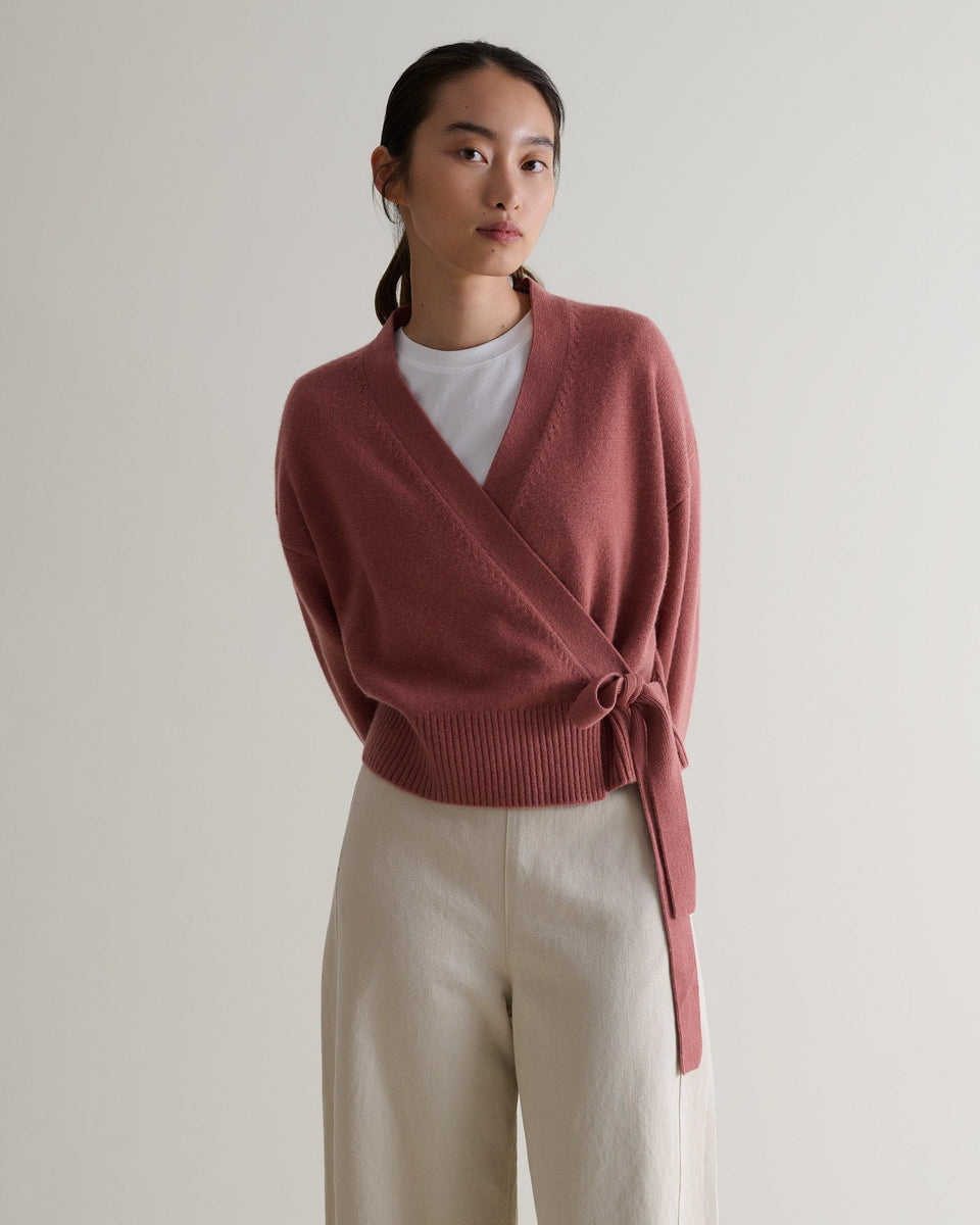 Women's Cashmere Merino Wrap Jumper - Pink Clay-[colour]-[size]-Rise &amp; Fall