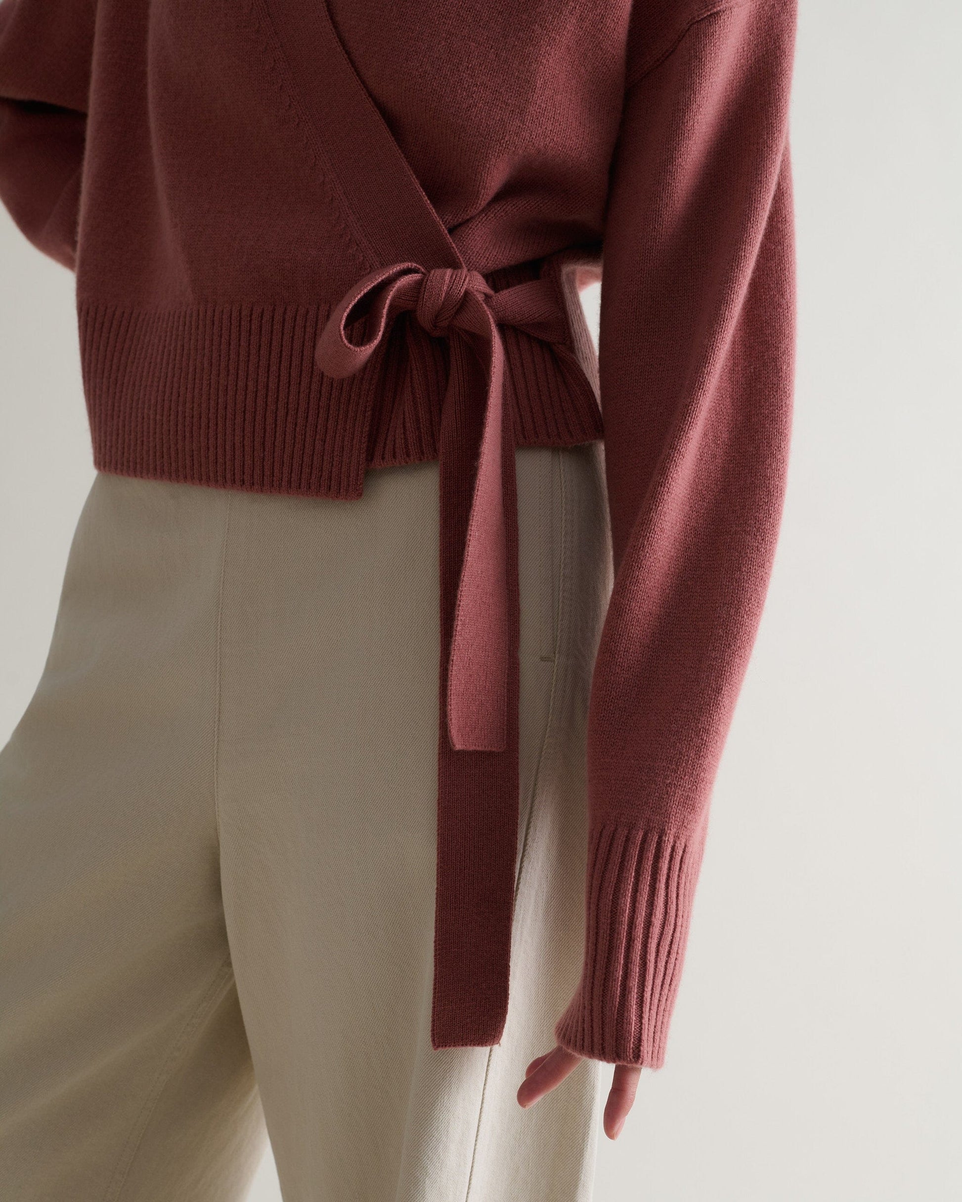 Women's Cashmere Merino Wrap Jumper - Pink Clay-[colour]-[size]-Rise &amp; Fall