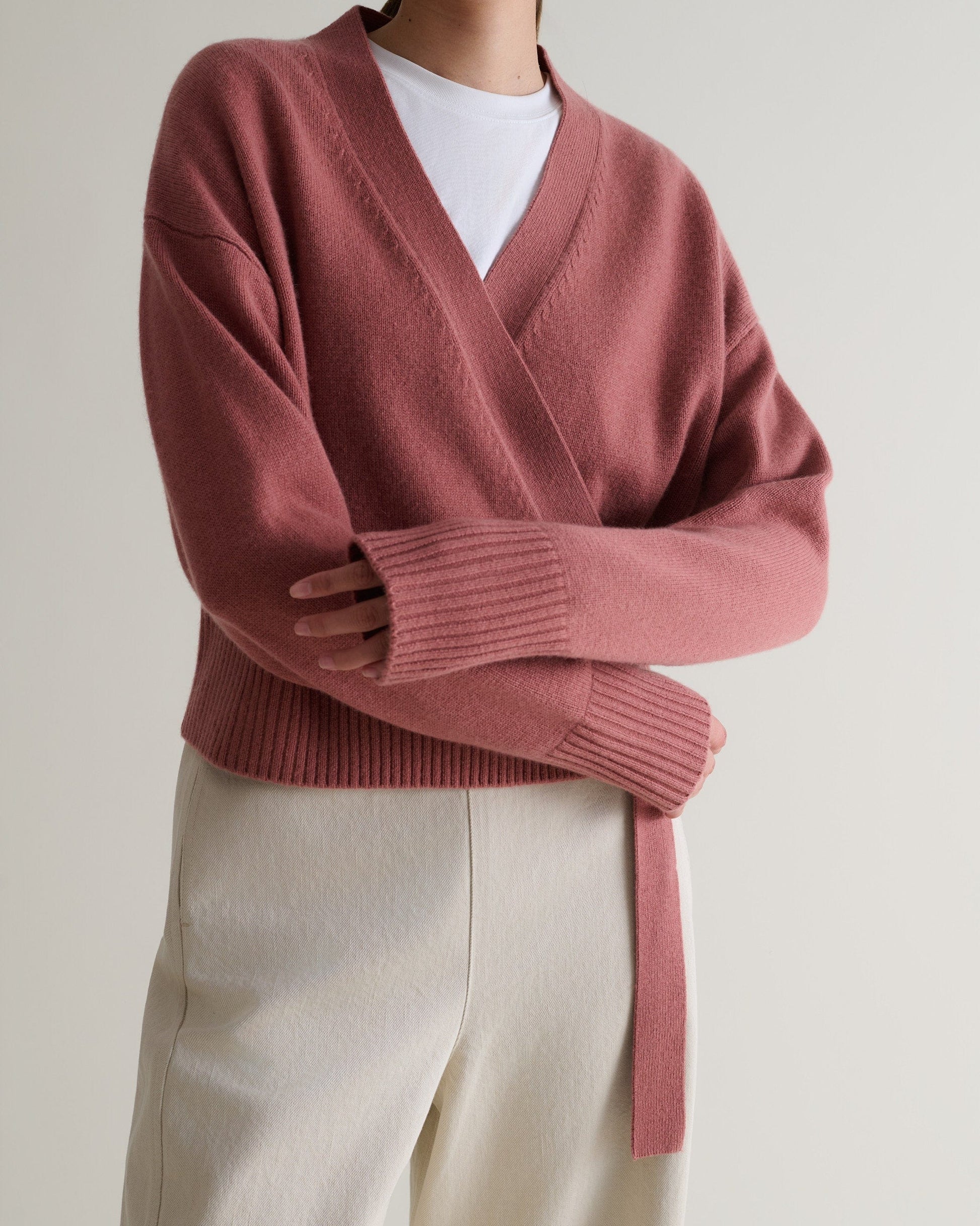 Women's Cashmere Merino Wrap Jumper - Pink Clay-[colour]-[size]-Rise &amp; Fall