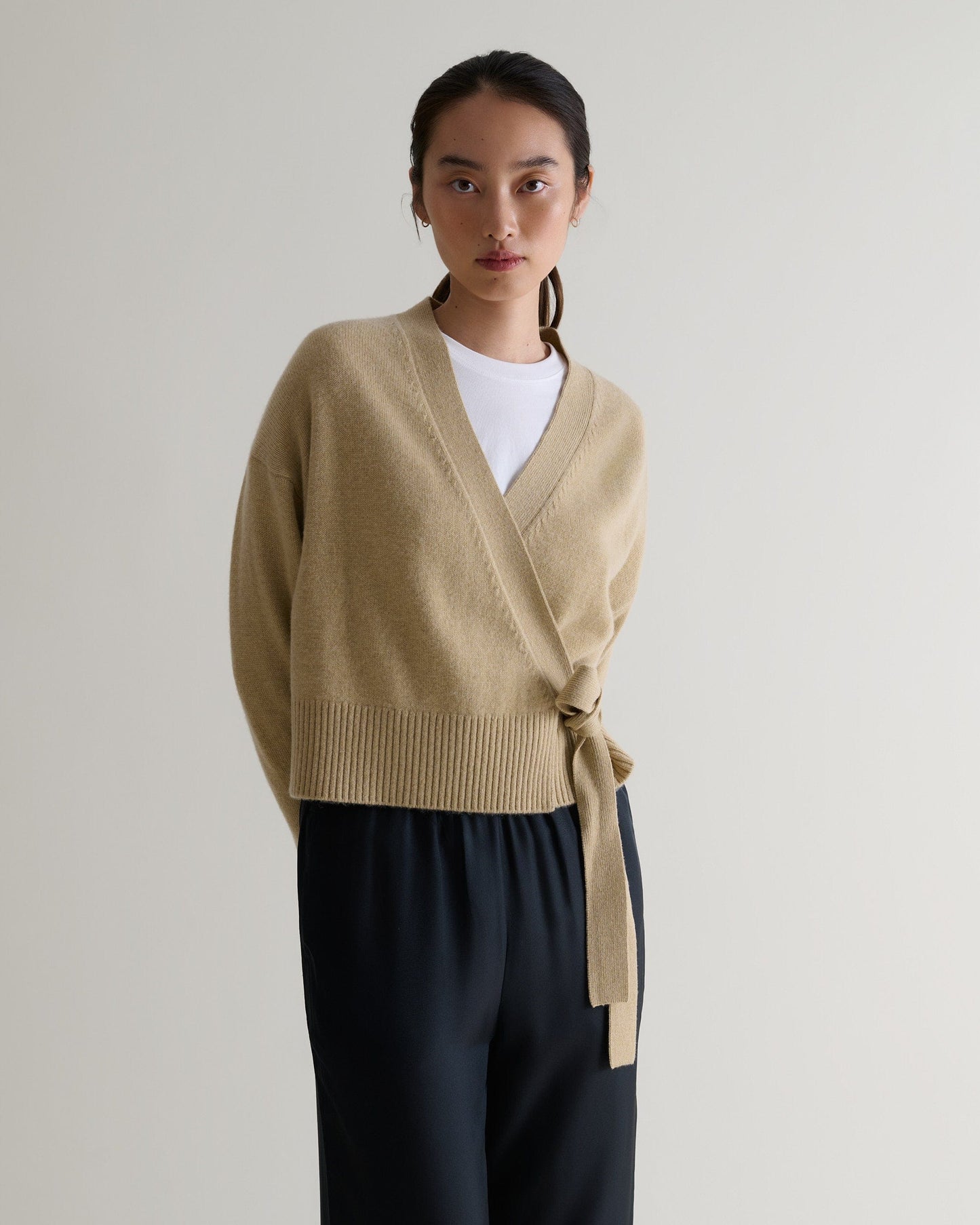 Women's Cashmere Merino Wrap Jumper - Twine-[colour]-[size]-Rise &amp; Fall