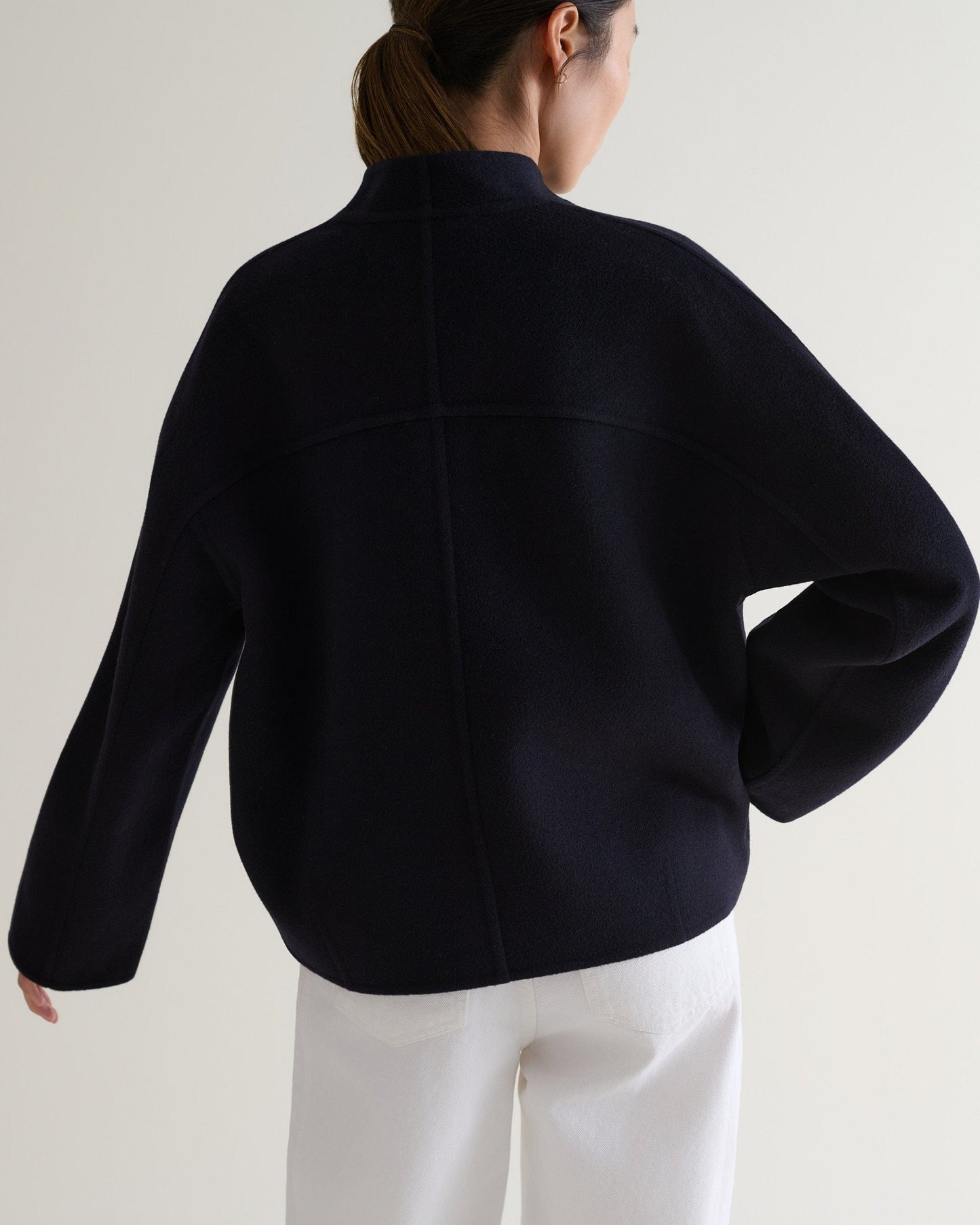 Women's Cashmere Wool Double Faced Scarf Jacket - Navy-[colour]-[size]-Rise &amp; Fall