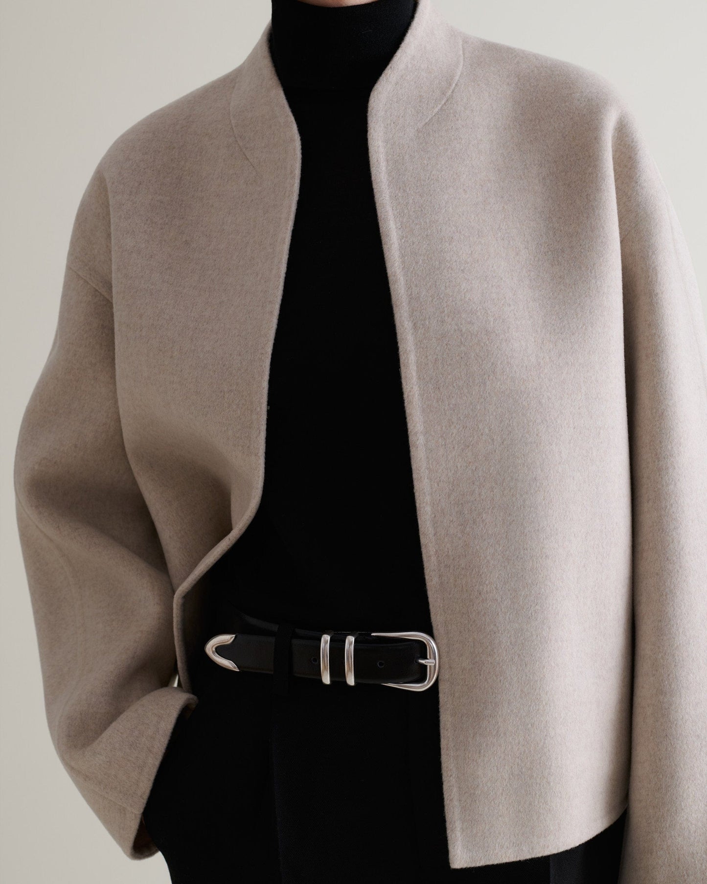 Women's Cashmere Wool Double Faced Scarf Jacket - Twine-[colour]-[size]-Rise &amp; Fall