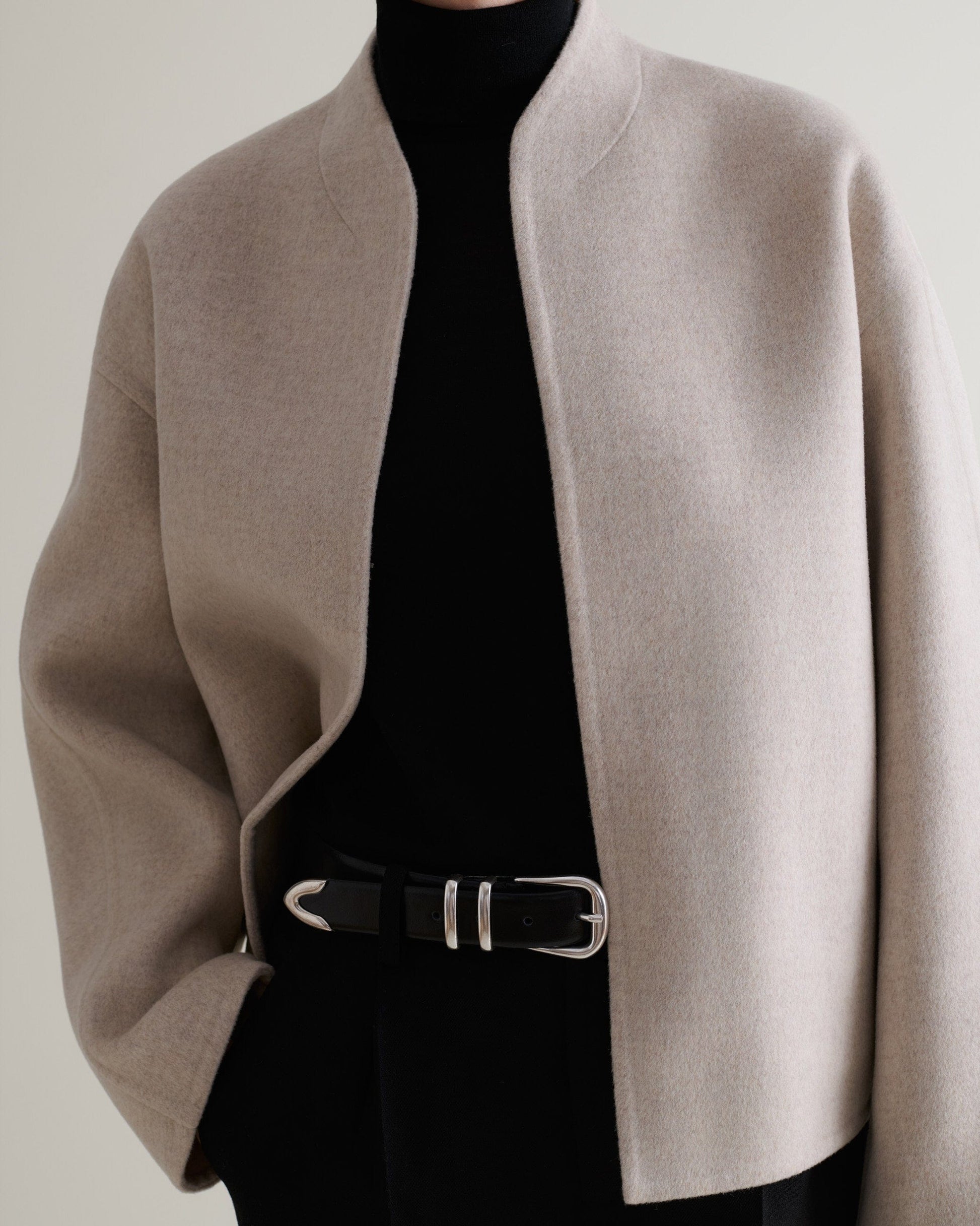 Women's Cashmere Wool Double Faced Scarf Jacket - Twine-[colour]-[size]-Rise &amp; Fall