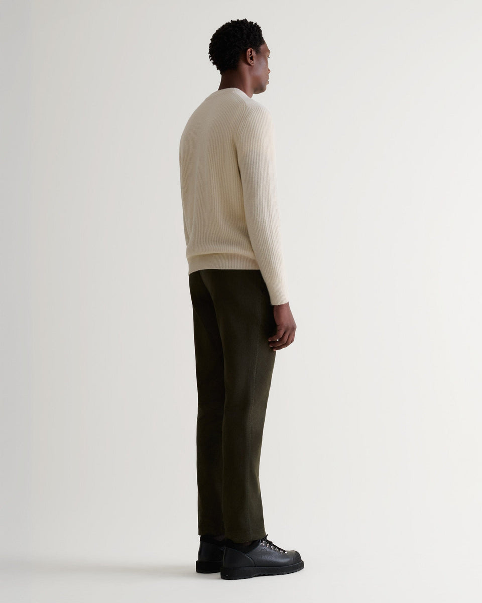 Men's Cashmere Merino Fishermans Rib Crew Neck Jumper - Buttermilk