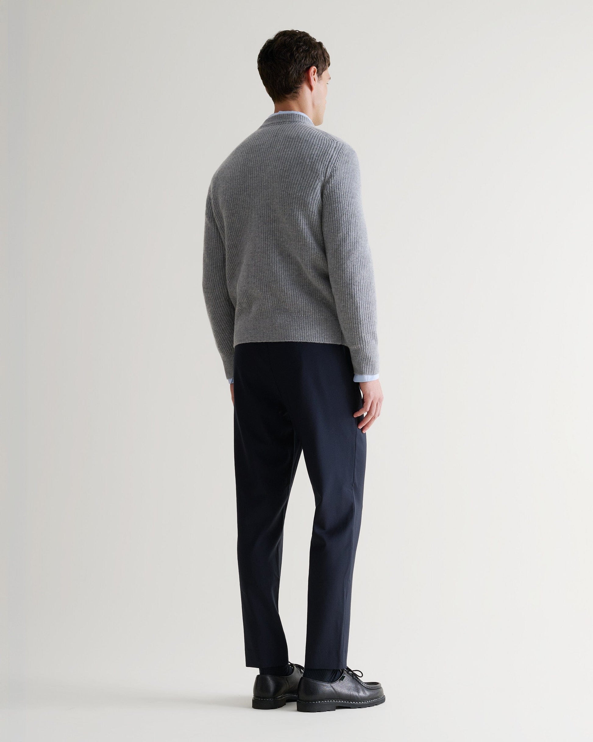 Men's Cashmere Merino Fishermans Rib Crew Neck Jumper - Medium Grey