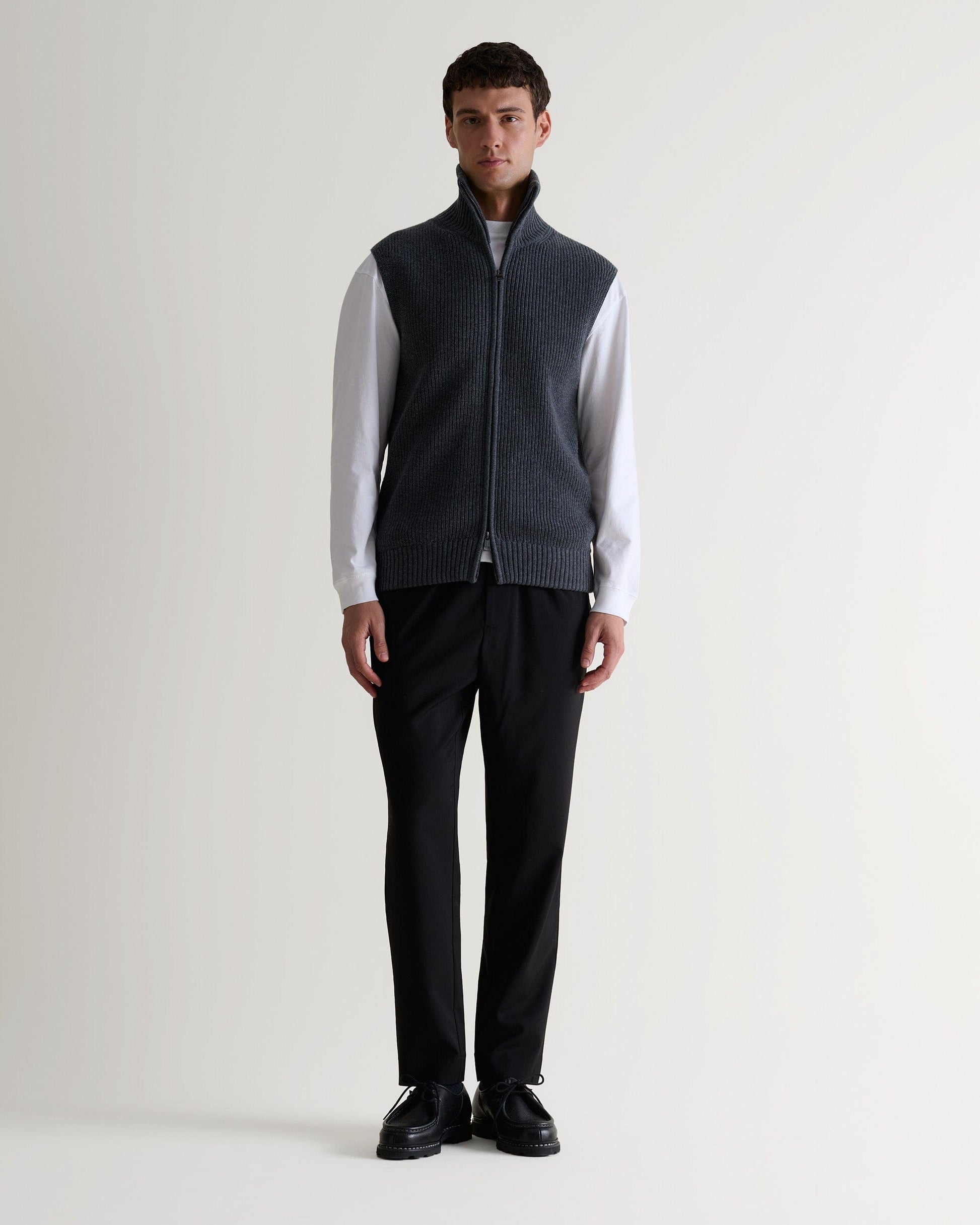 Men's Cashmere Merino Funnel Knit Vest - Graphite-[colour]-[size]-Rise &amp; Fall
