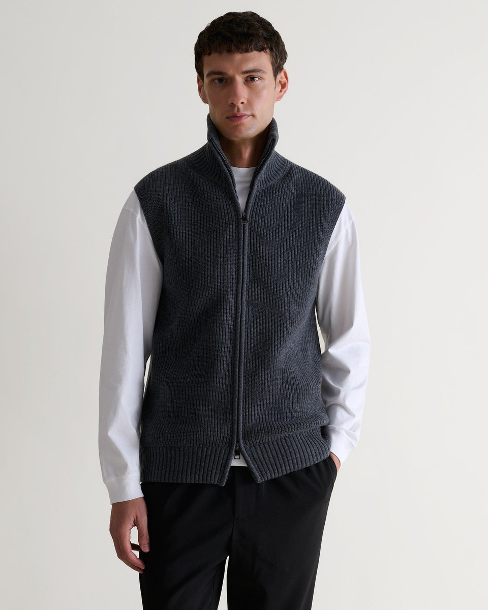 Men's Cashmere Merino Funnel Knit Vest - Graphite-[colour]-[size]-Rise &amp; Fall