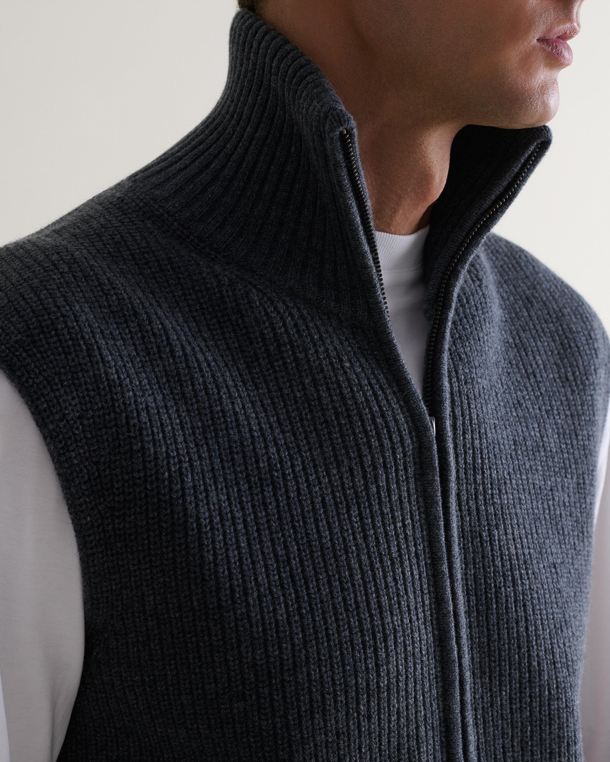 Men's Cashmere Merino Funnel Knit Vest - Graphite-[colour]-[size]-Rise &amp; Fall