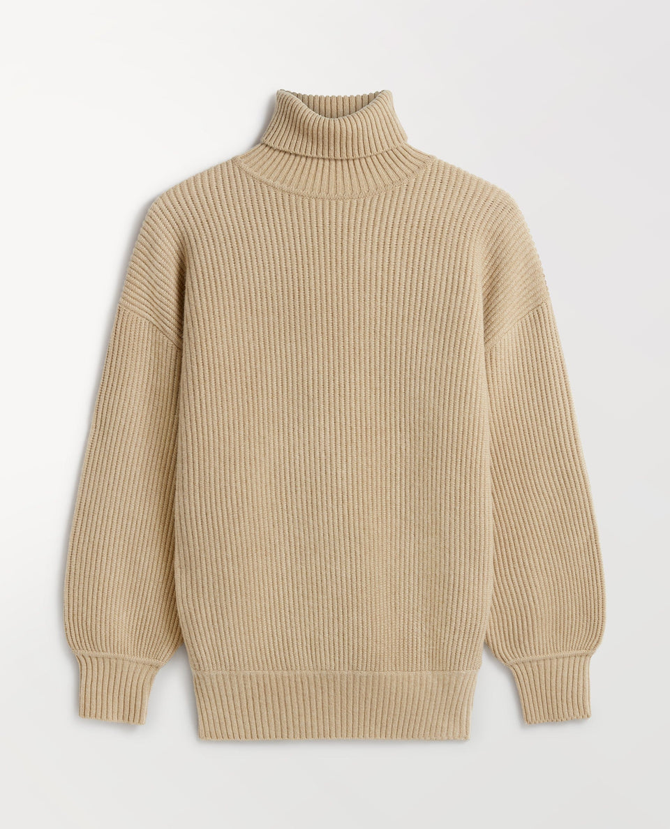 Women's Cashmere Merino Ottoman Ribbed Roll Neck Jumper - Twine