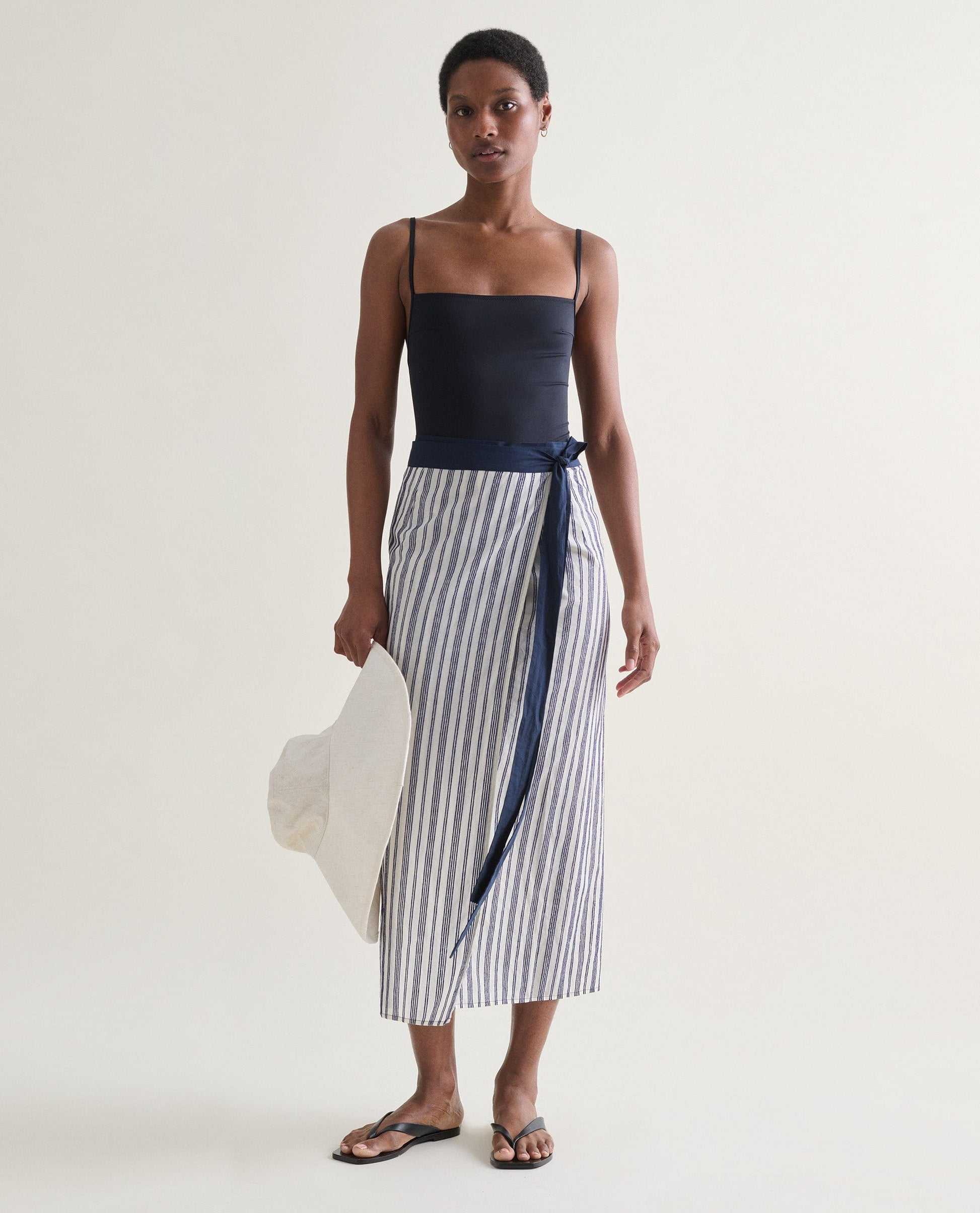 Women's Cotton Gauze Stripe Pareo Skirt - Navy Stripe