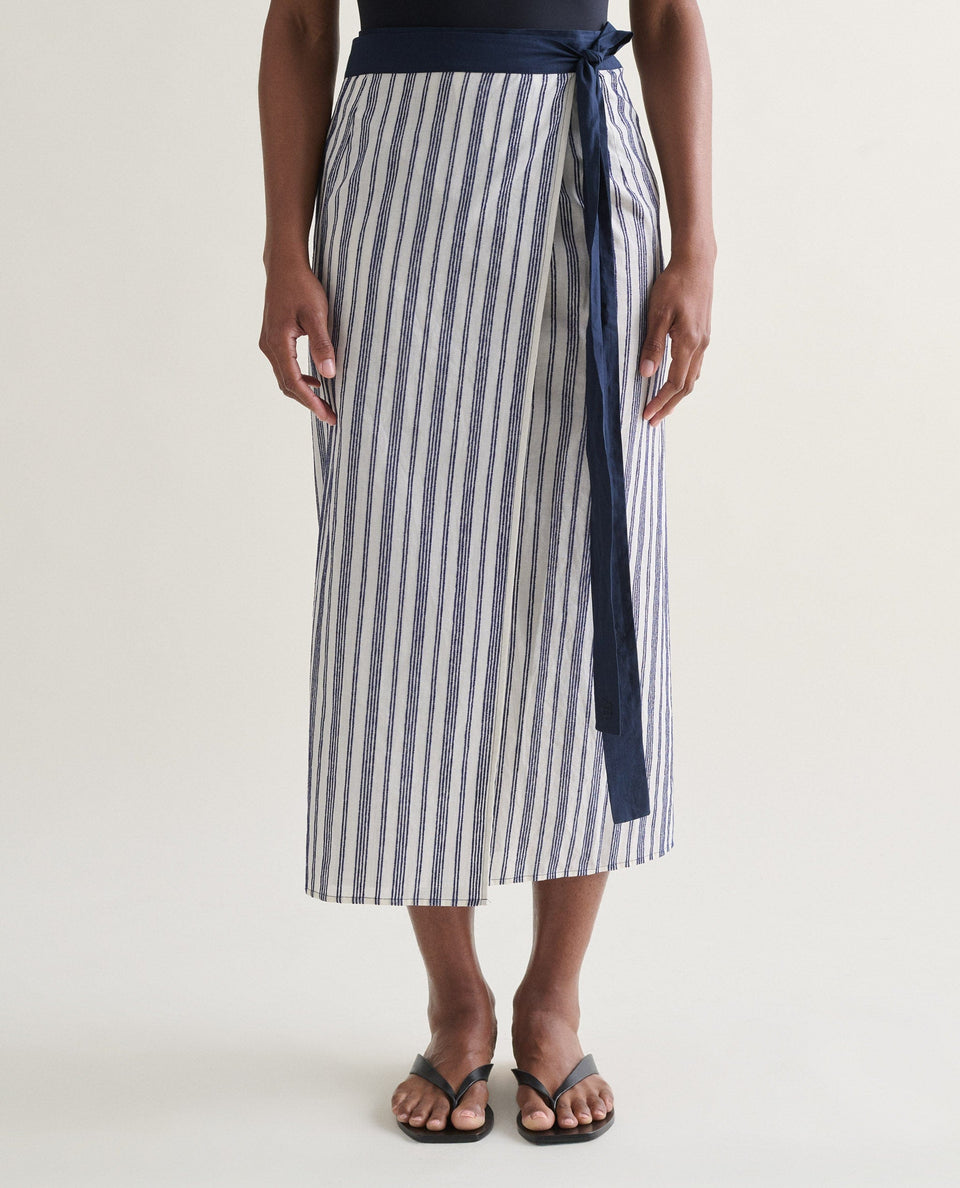 Women's Cotton Gauze Stripe Pareo Skirt - Navy Stripe