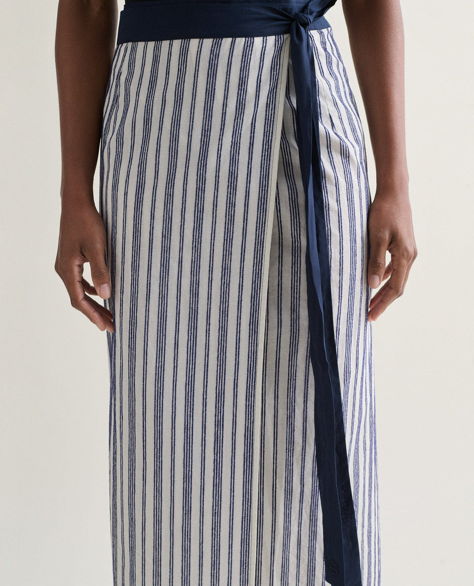 Women's Cotton Gauze Stripe Pareo Skirt - Navy Stripe