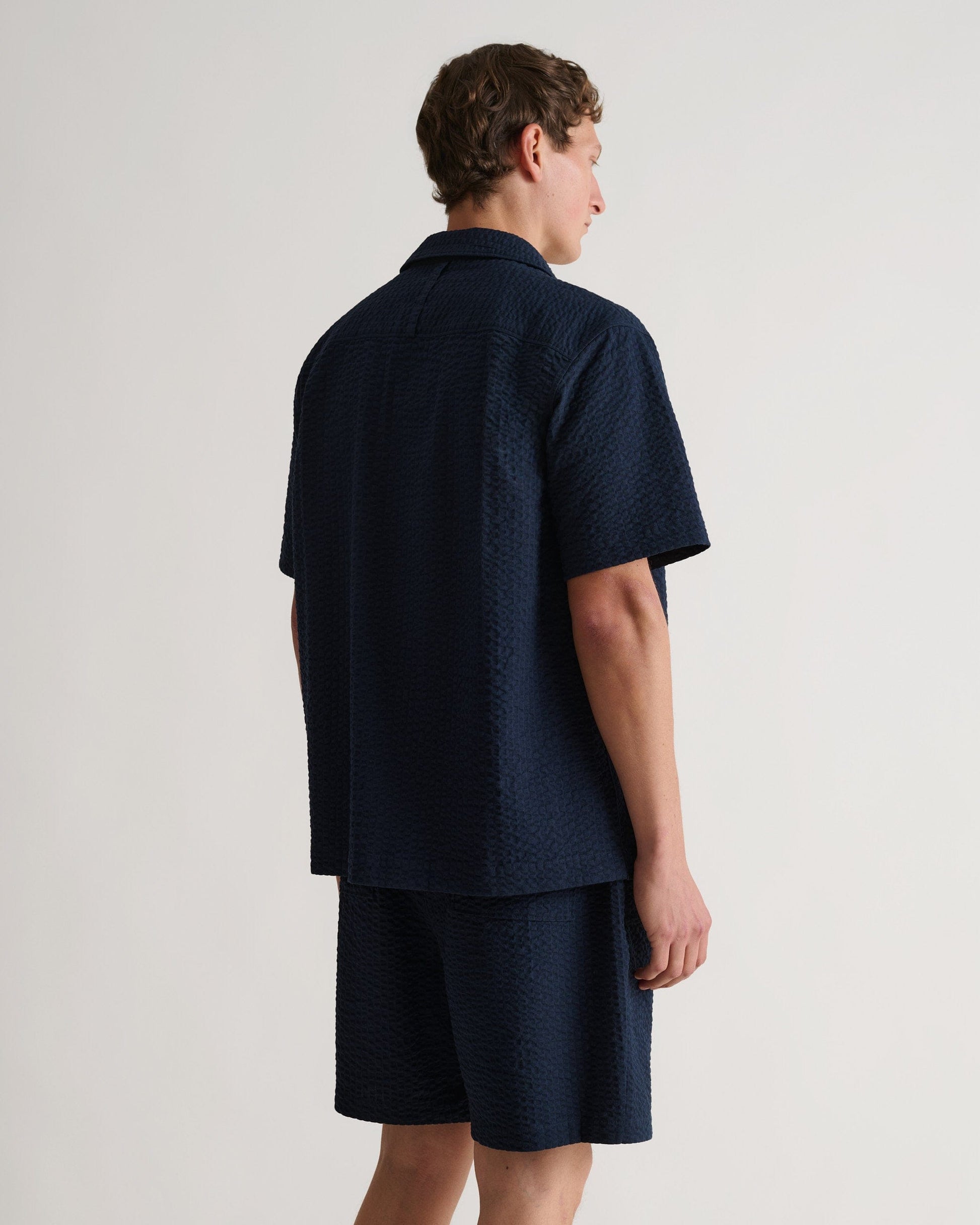 Men's Cotton Seersucker Cuban Collar Shirt - Indigo