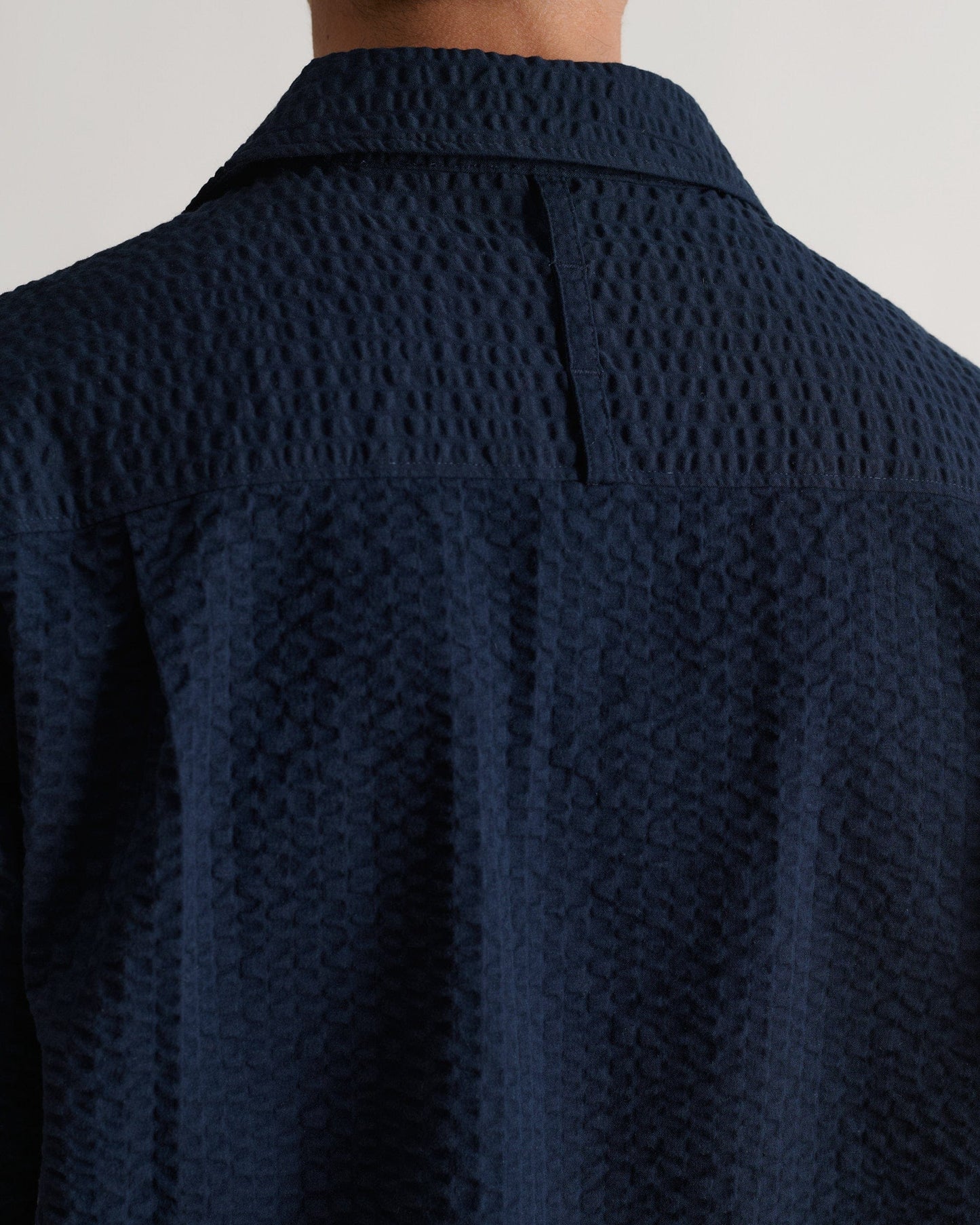 Men's Cotton Seersucker Cuban Collar Shirt - Indigo