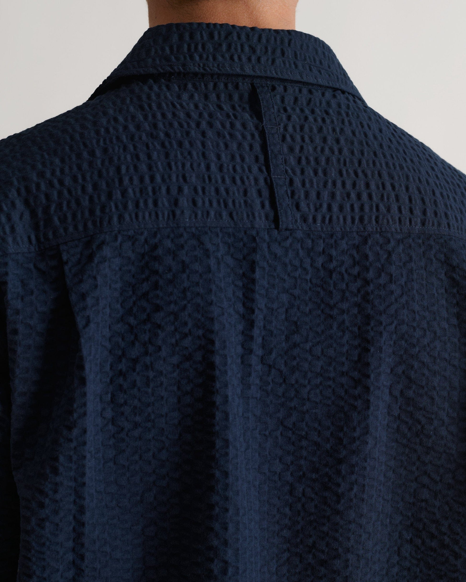 Men's Cotton Seersucker Cuban Collar Shirt - Indigo