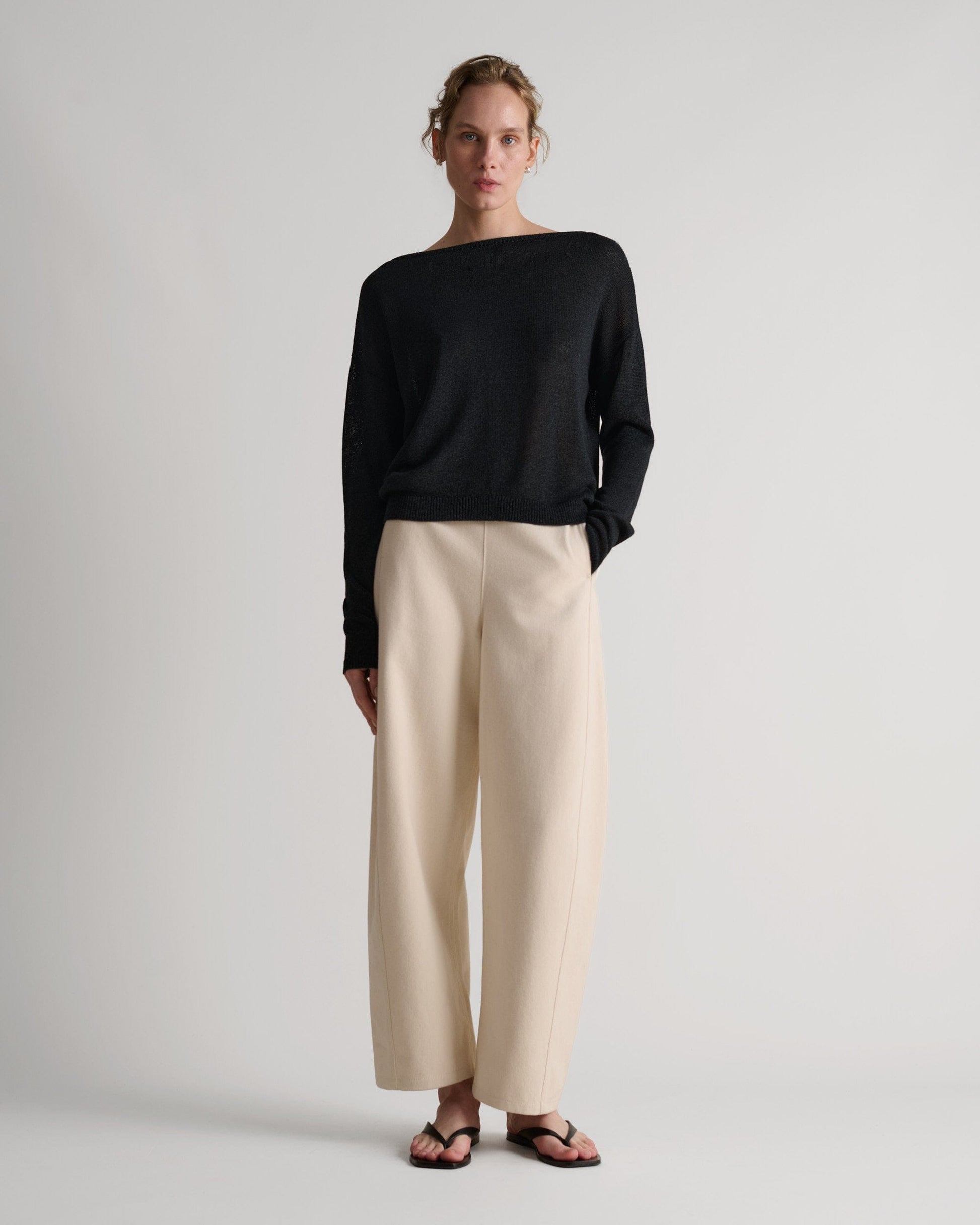 Women's Paper Yarn Slash Neck Jumper - Black