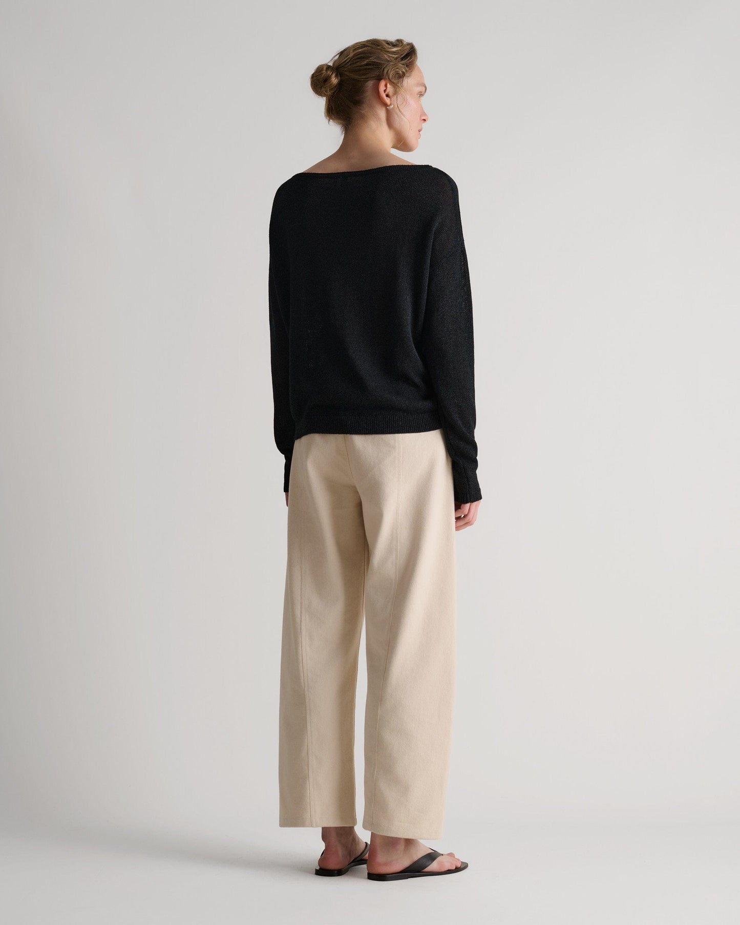 Women's Paper Yarn Slash Neck Jumper - Black