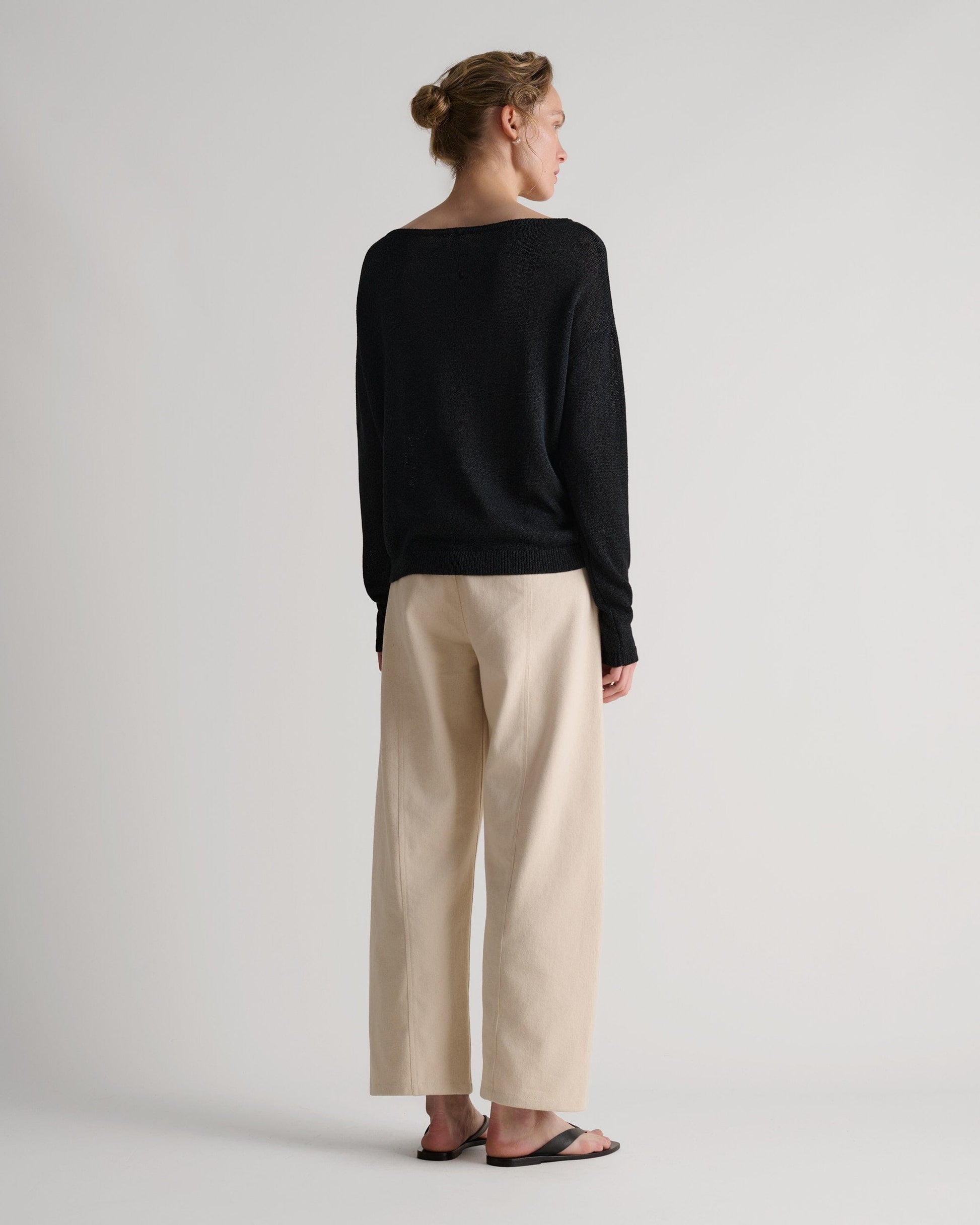 Women's Paper Yarn Slash Neck Jumper - Black