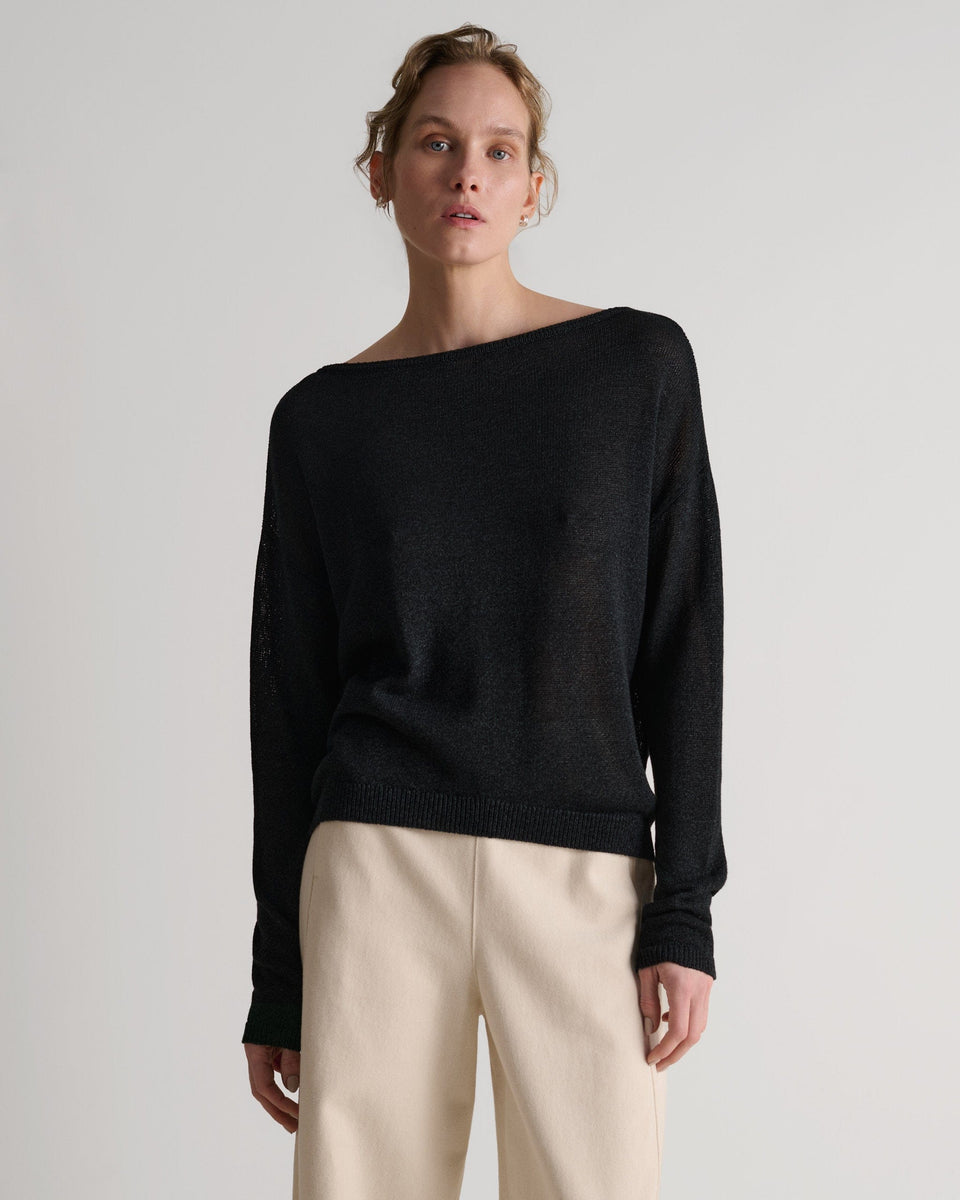 Women's Cotton Bouclé Slash Neck Jumper - Black