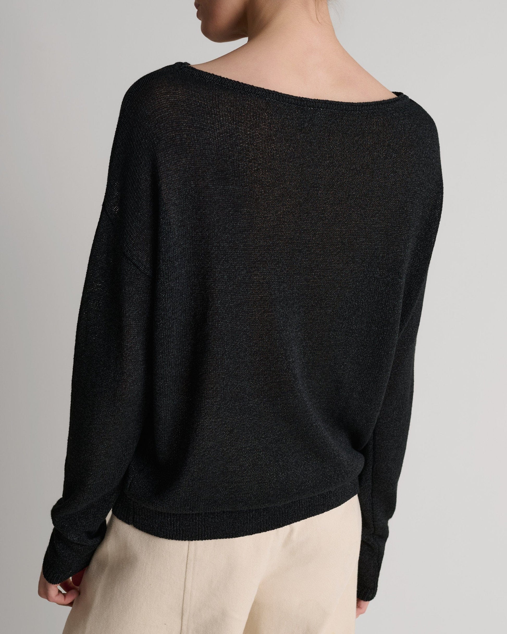 Women's Paper Yarn Slash Neck Jumper - Black