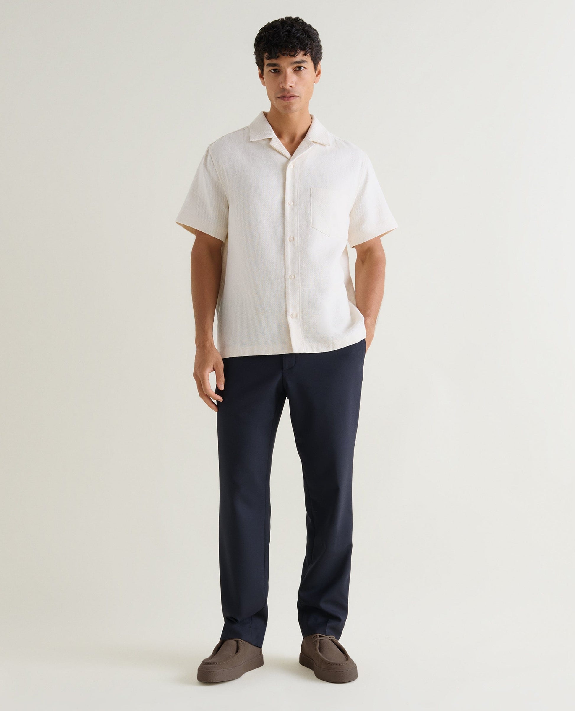Men's Cotton Camp Collar Shirt - Ecru