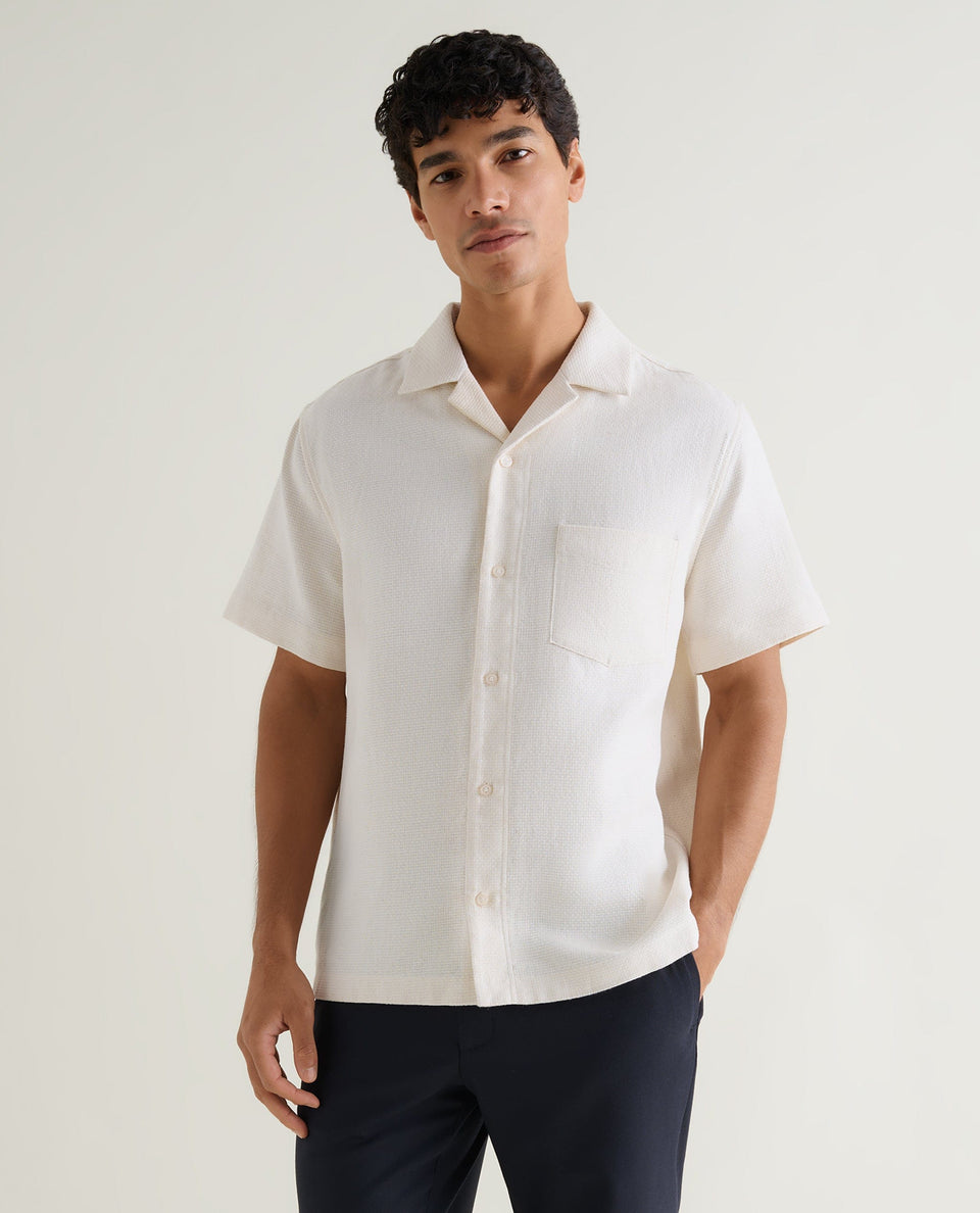 Men's Cotton Camp Collar Shirt - Ecru