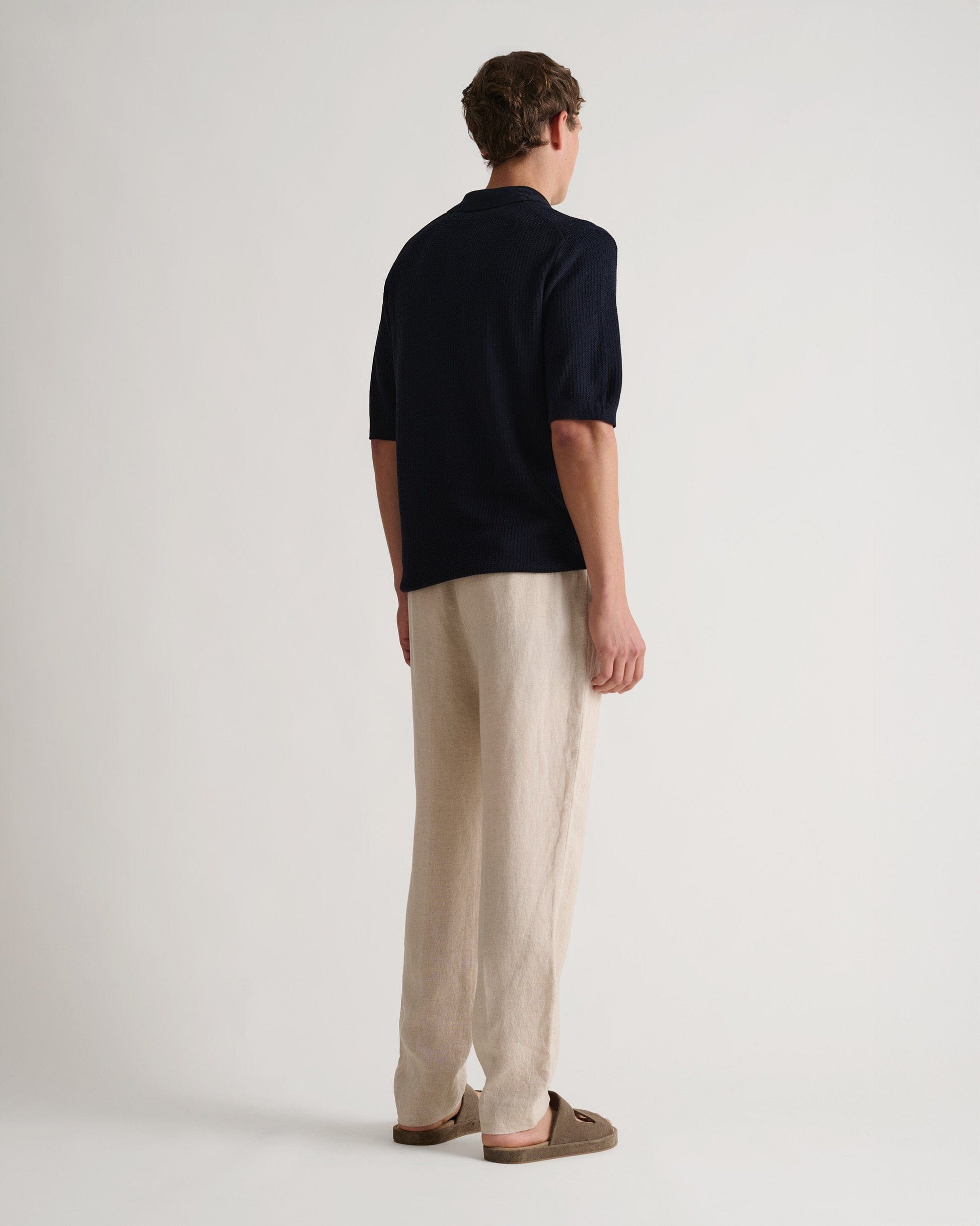 Men's Cotton Textured Knit Polo - Navy