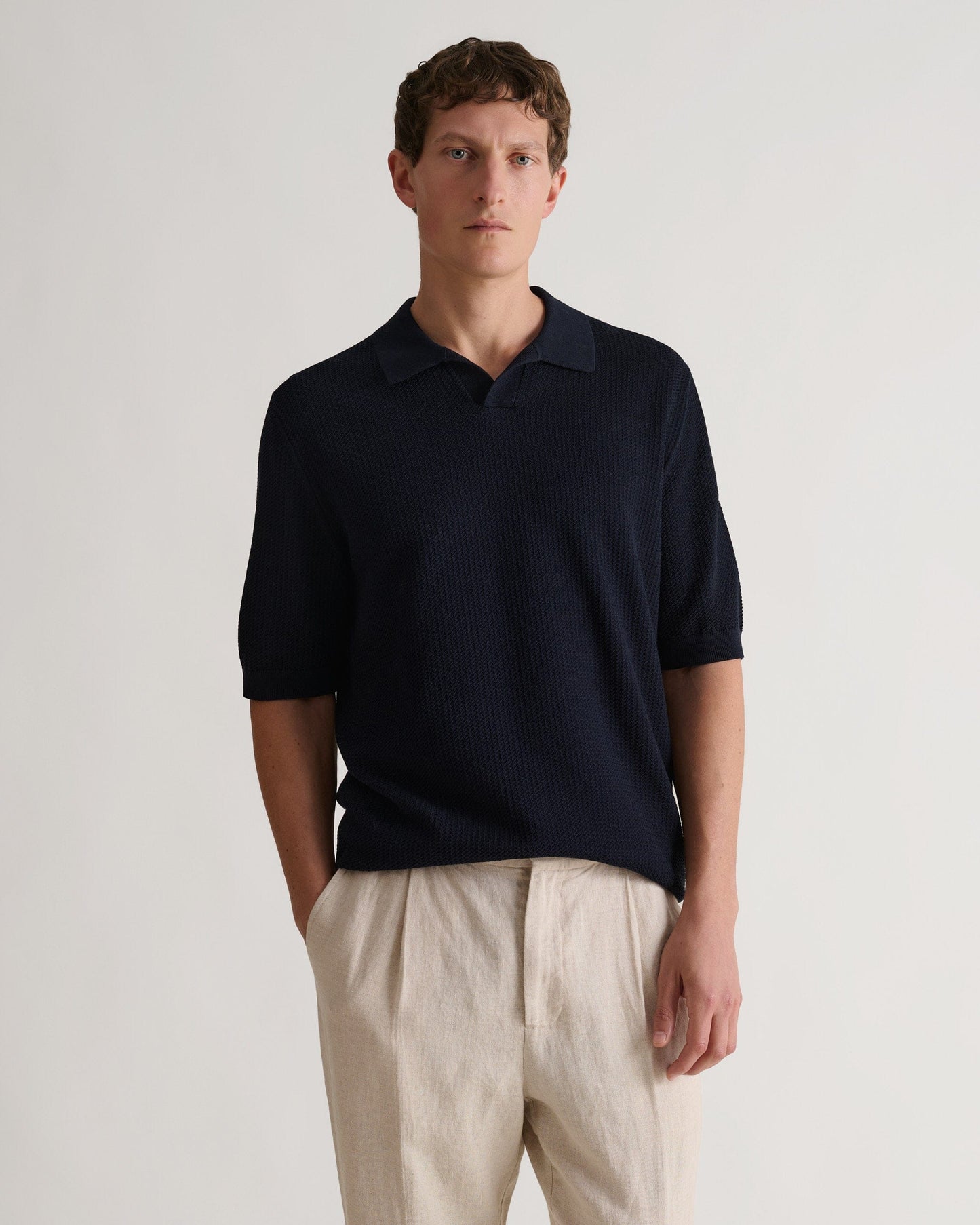 Men's Cotton Textured Knit Polo - Navy