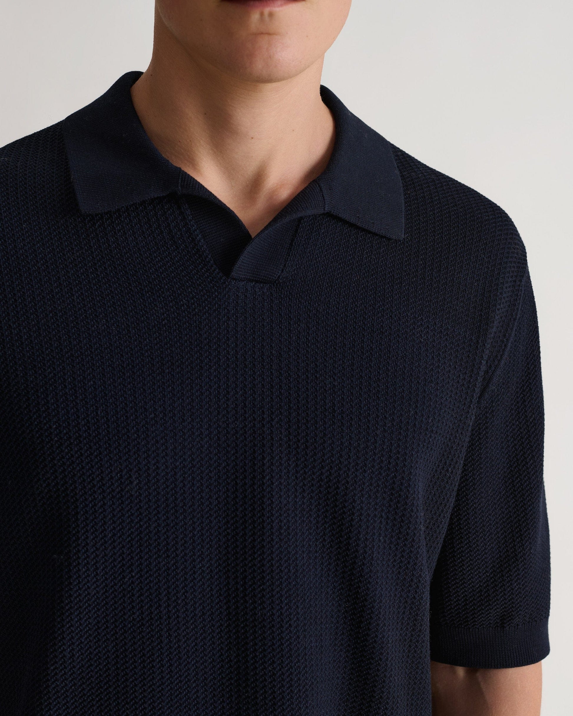 Men's Cotton Textured Knit Polo - Navy