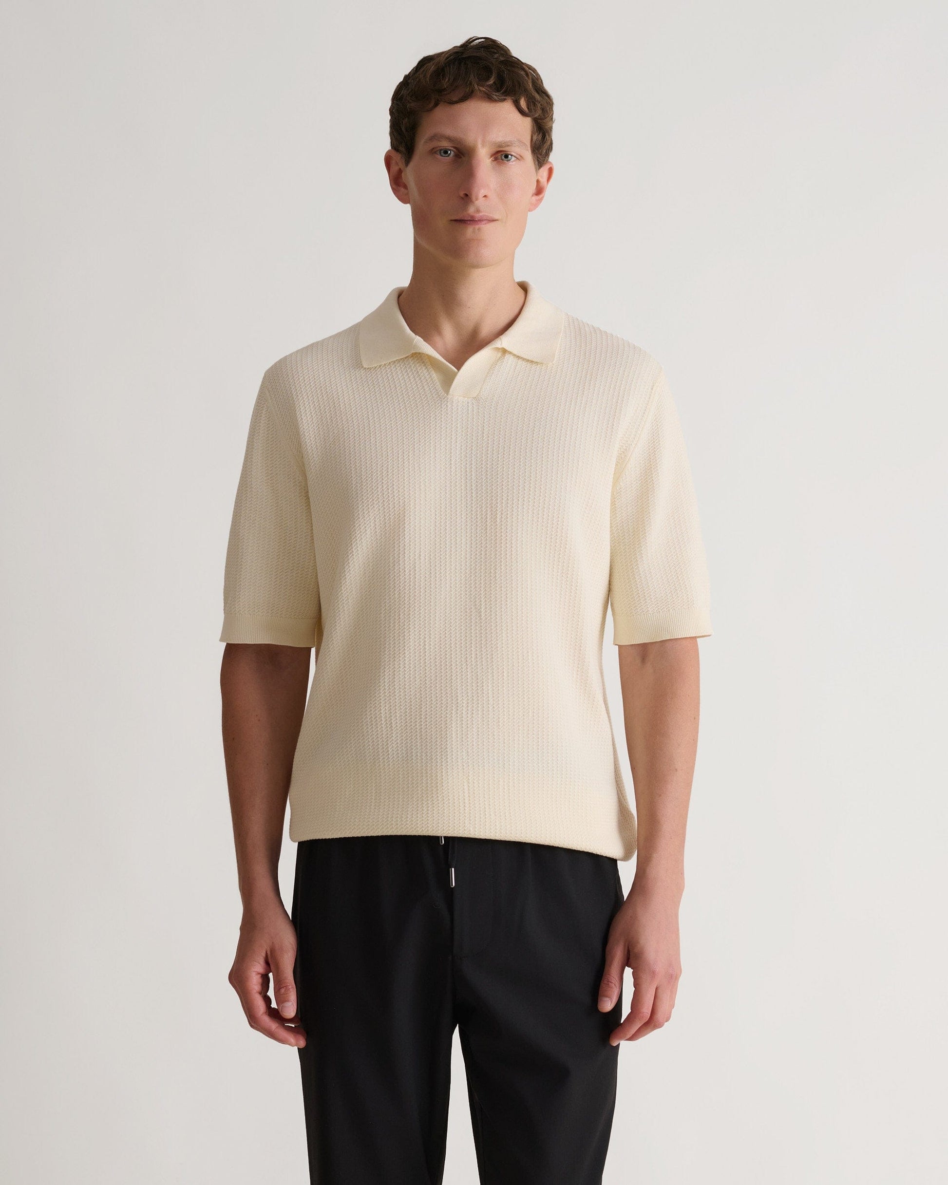 Men's Cotton Textured Knit Polo - Parchment
