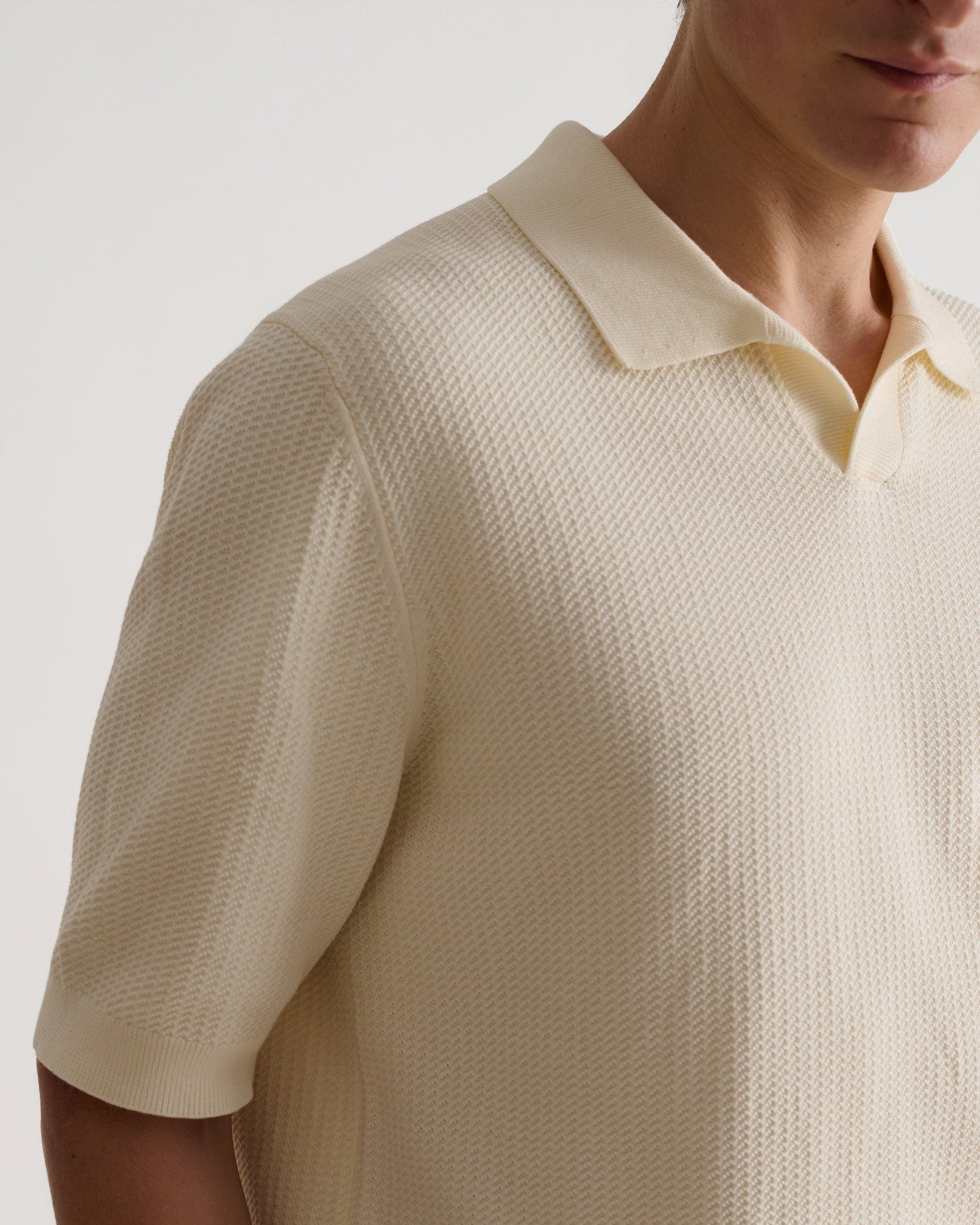 Men's Cotton Textured Knit Polo - Parchment