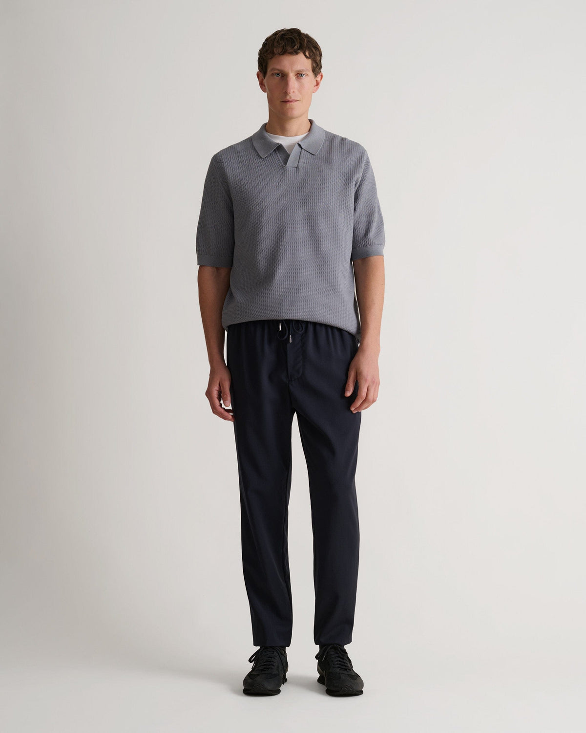 Men's Cotton Textured Knit Polo - Shadow Grey