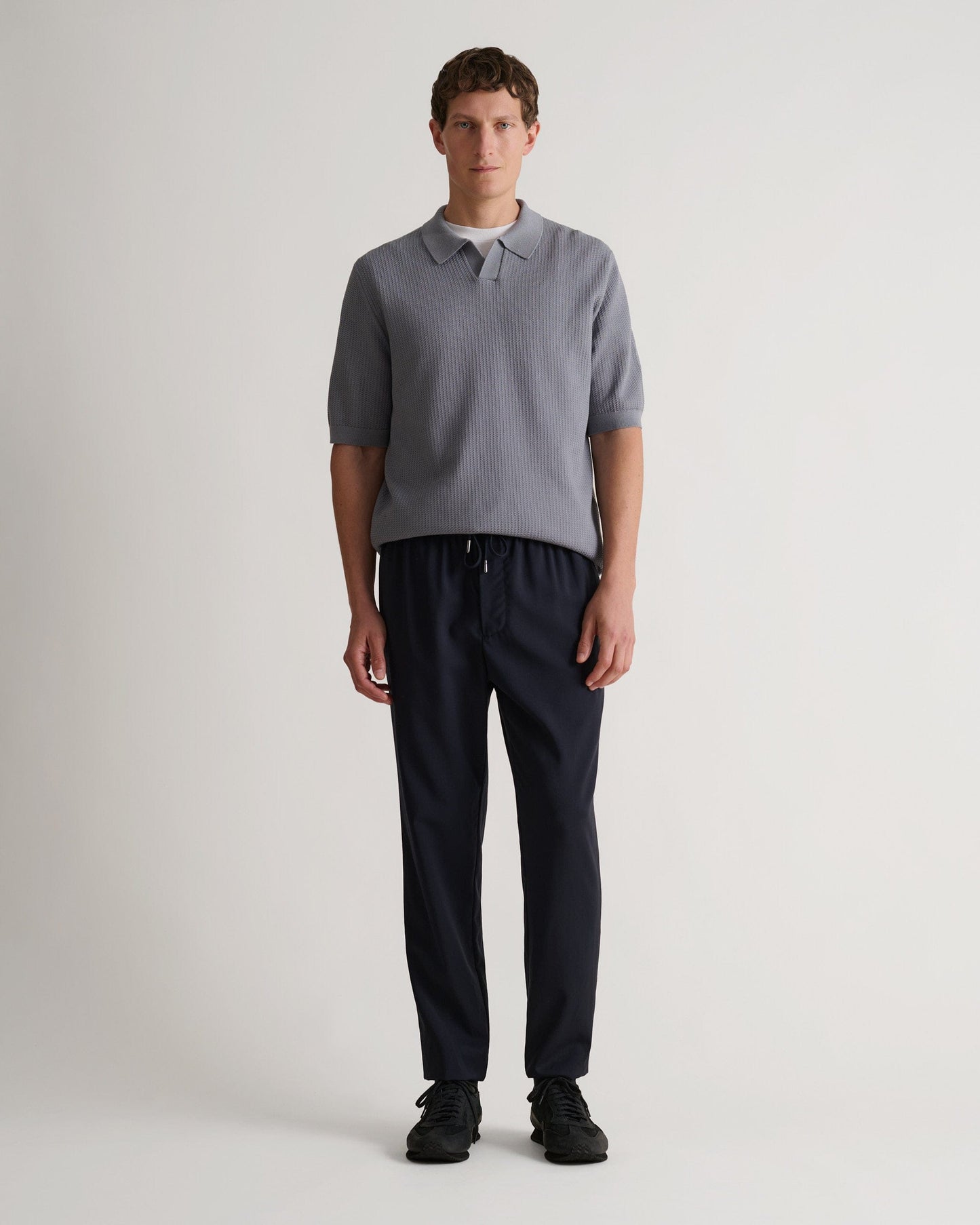 Men's Cotton Textured Knit Polo - Shadow Grey