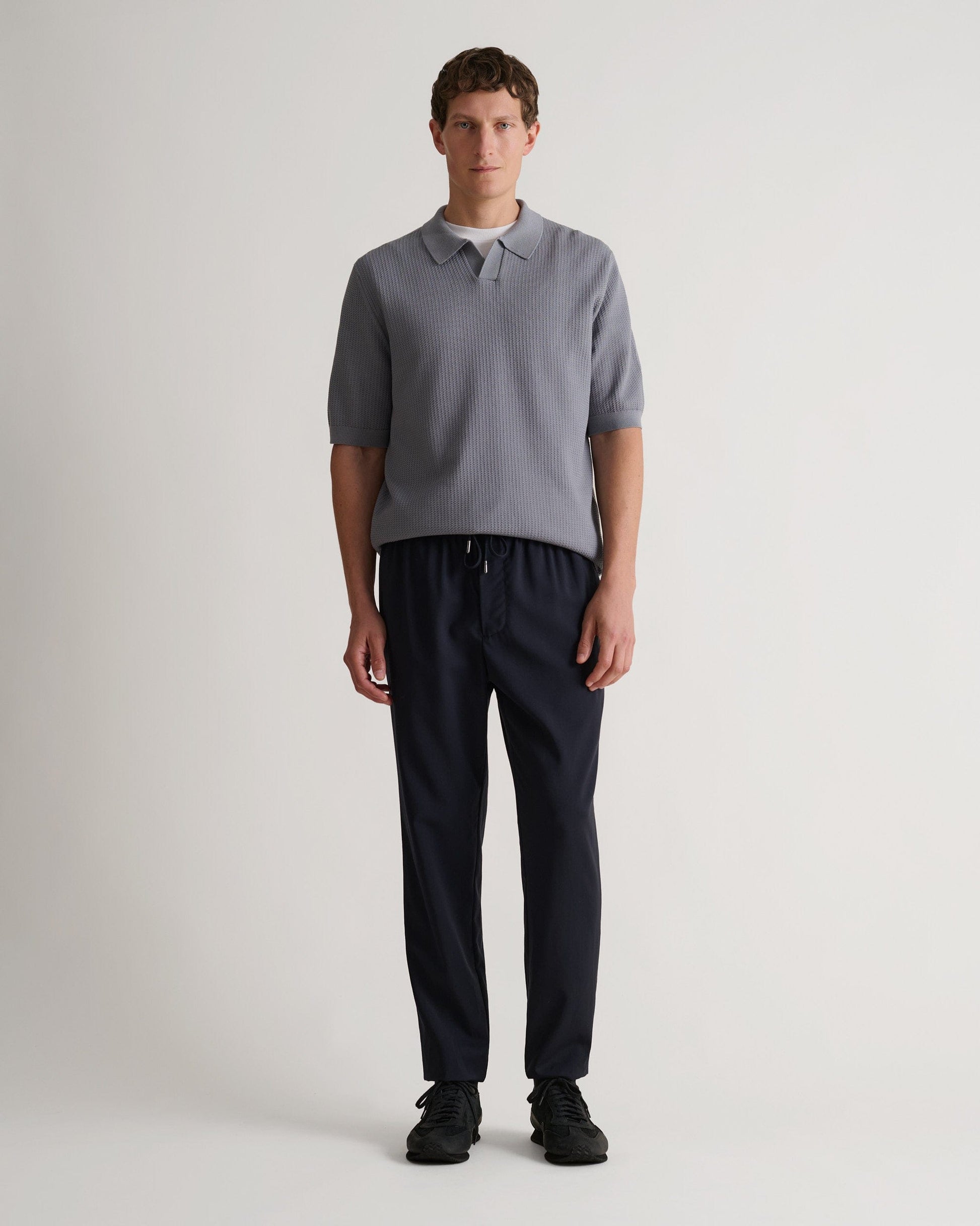 Men's Cotton Textured Knit Polo - Shadow Grey