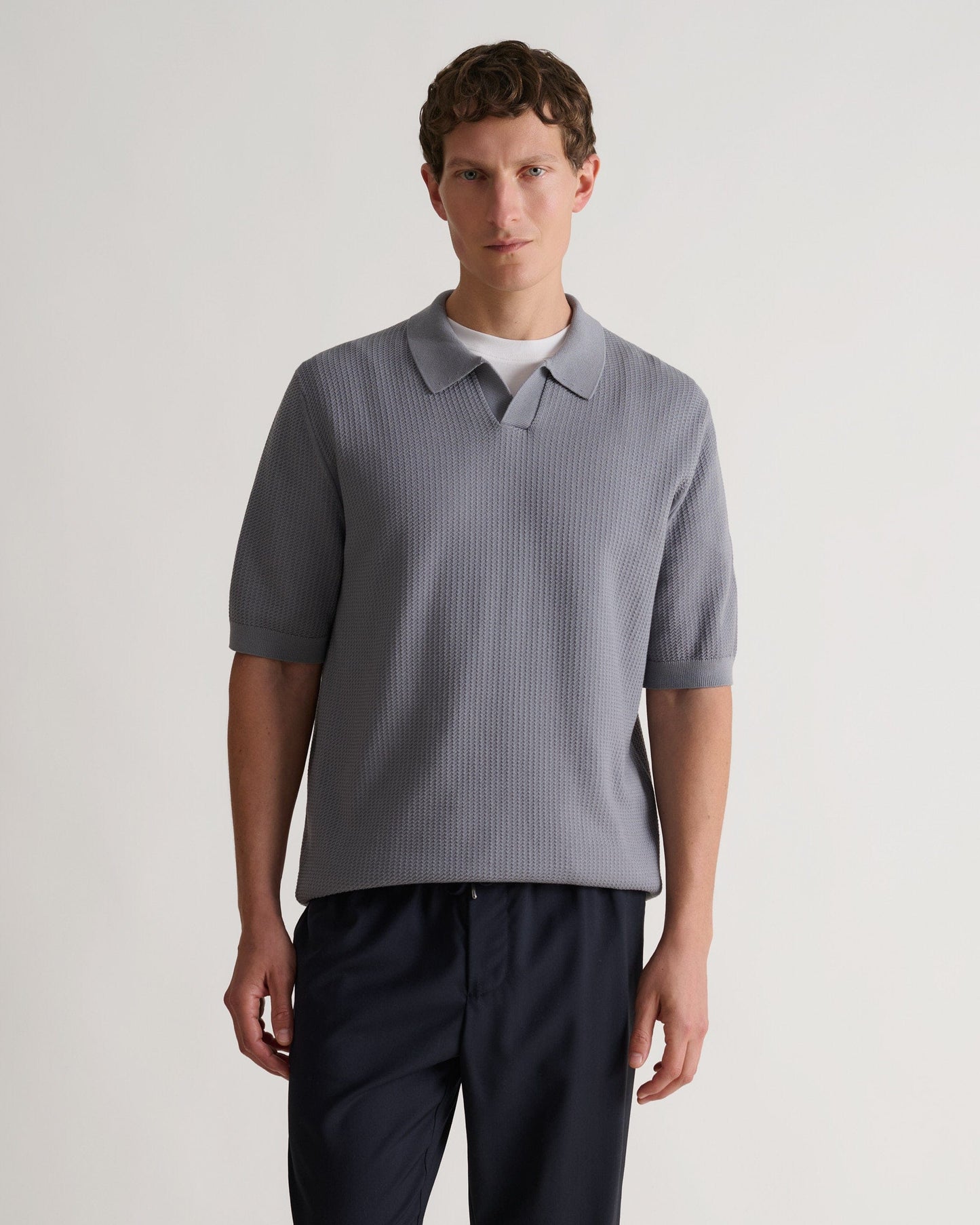 Men's Cotton Textured Knit Polo - Shadow Grey