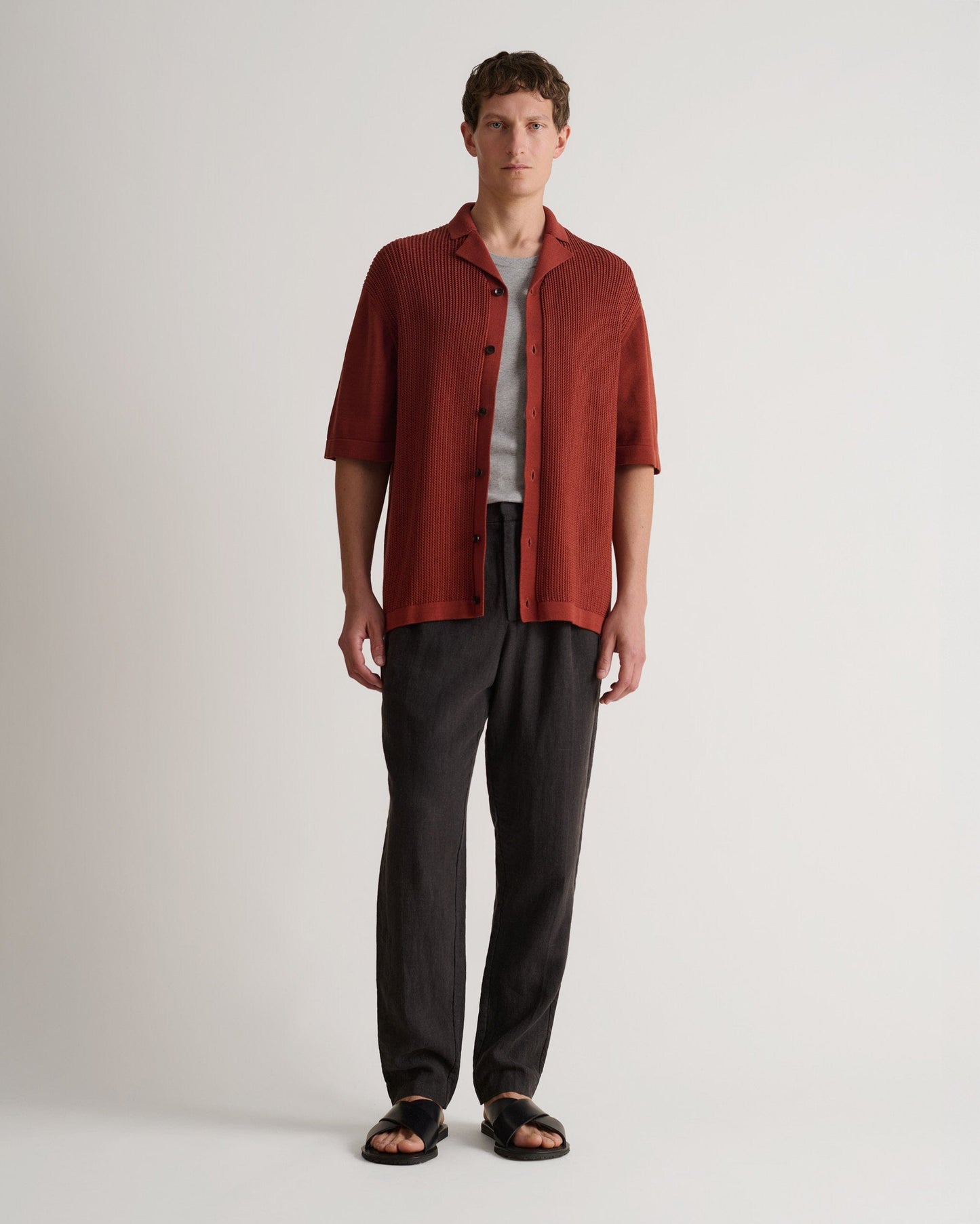 Men's Cotton Textured Knit Shirt - Burnt Sienna