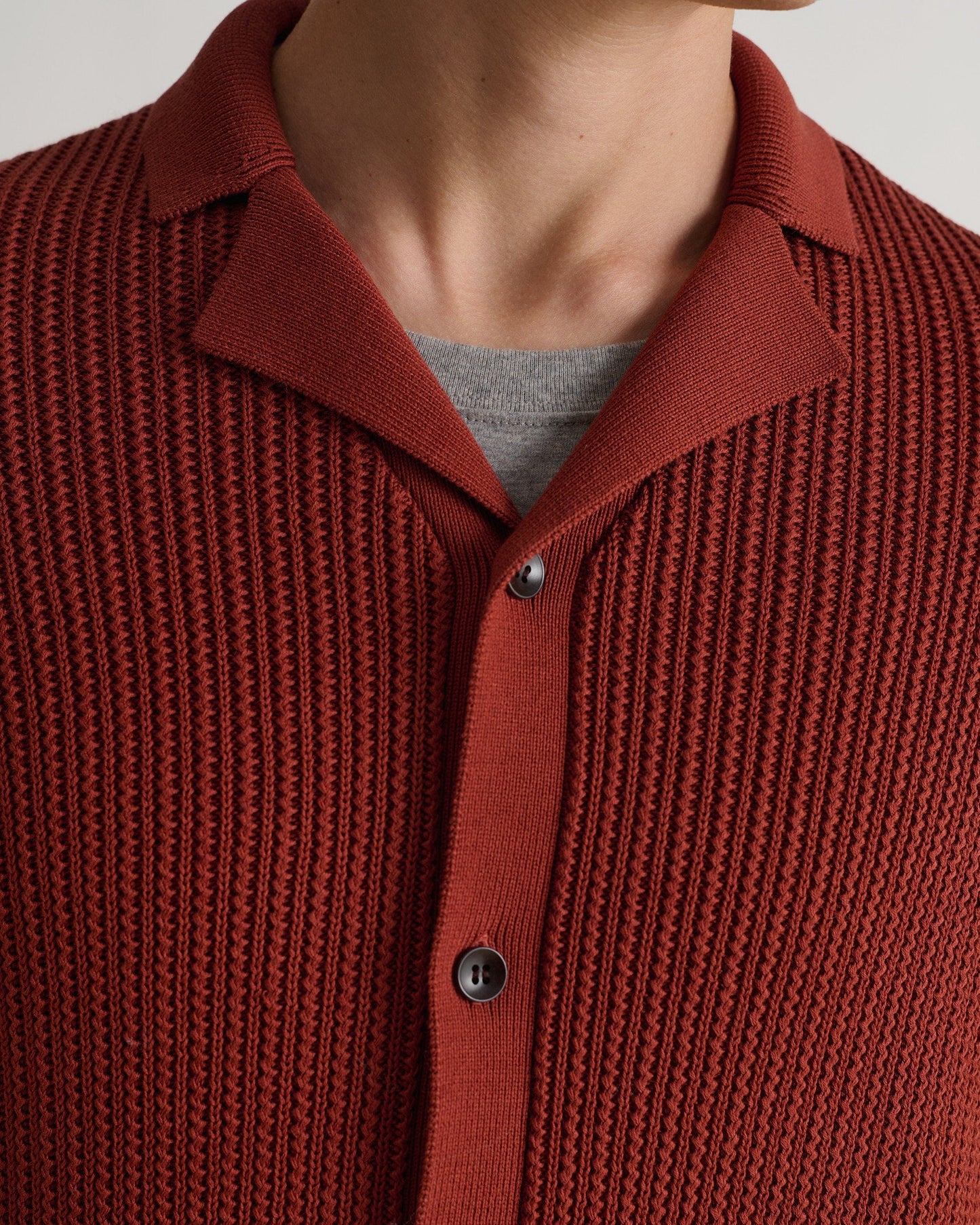 Men's Cotton Textured Knit Shirt - Burnt Sienna