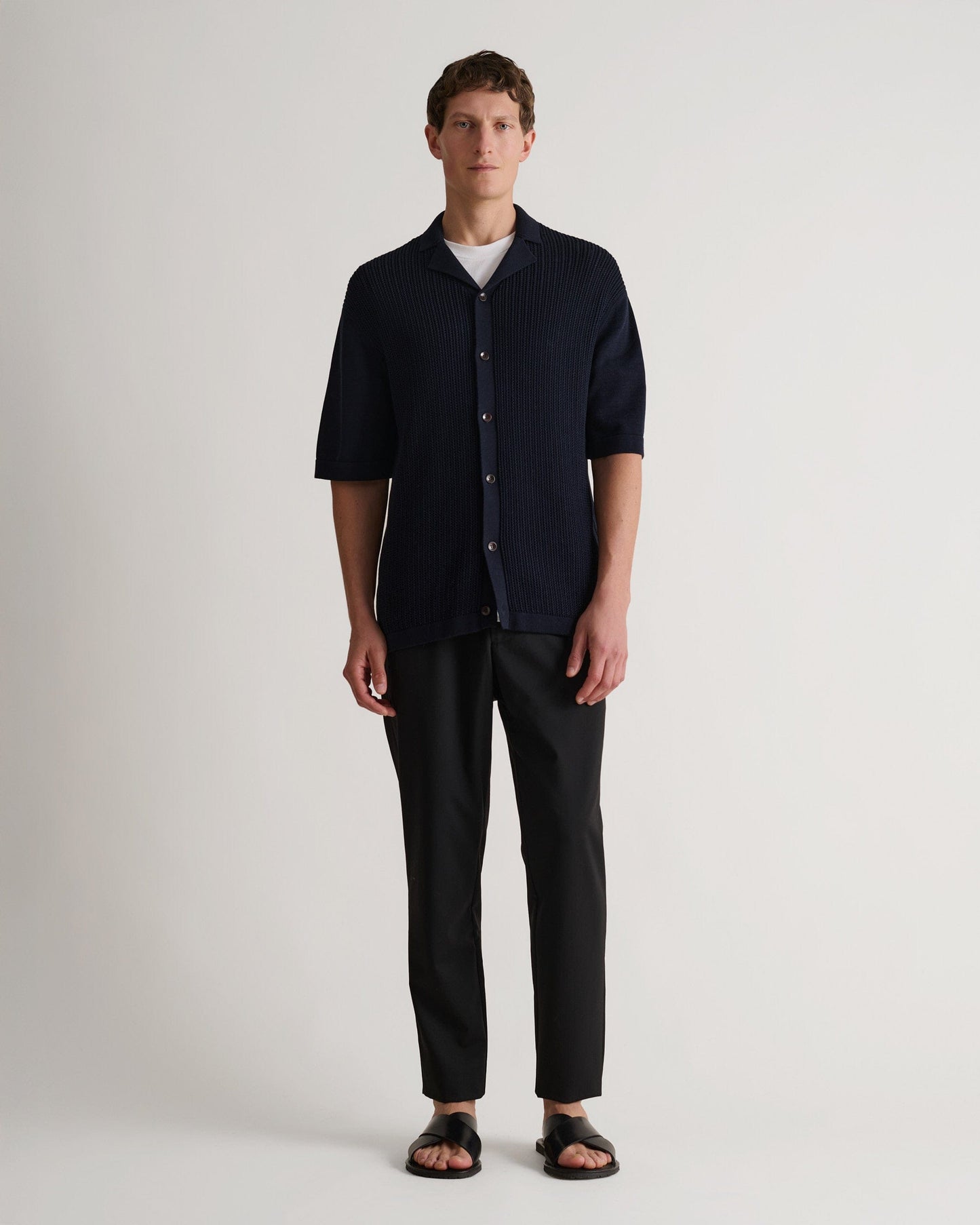 Men's Cotton Textured Knit Shirt - Navy