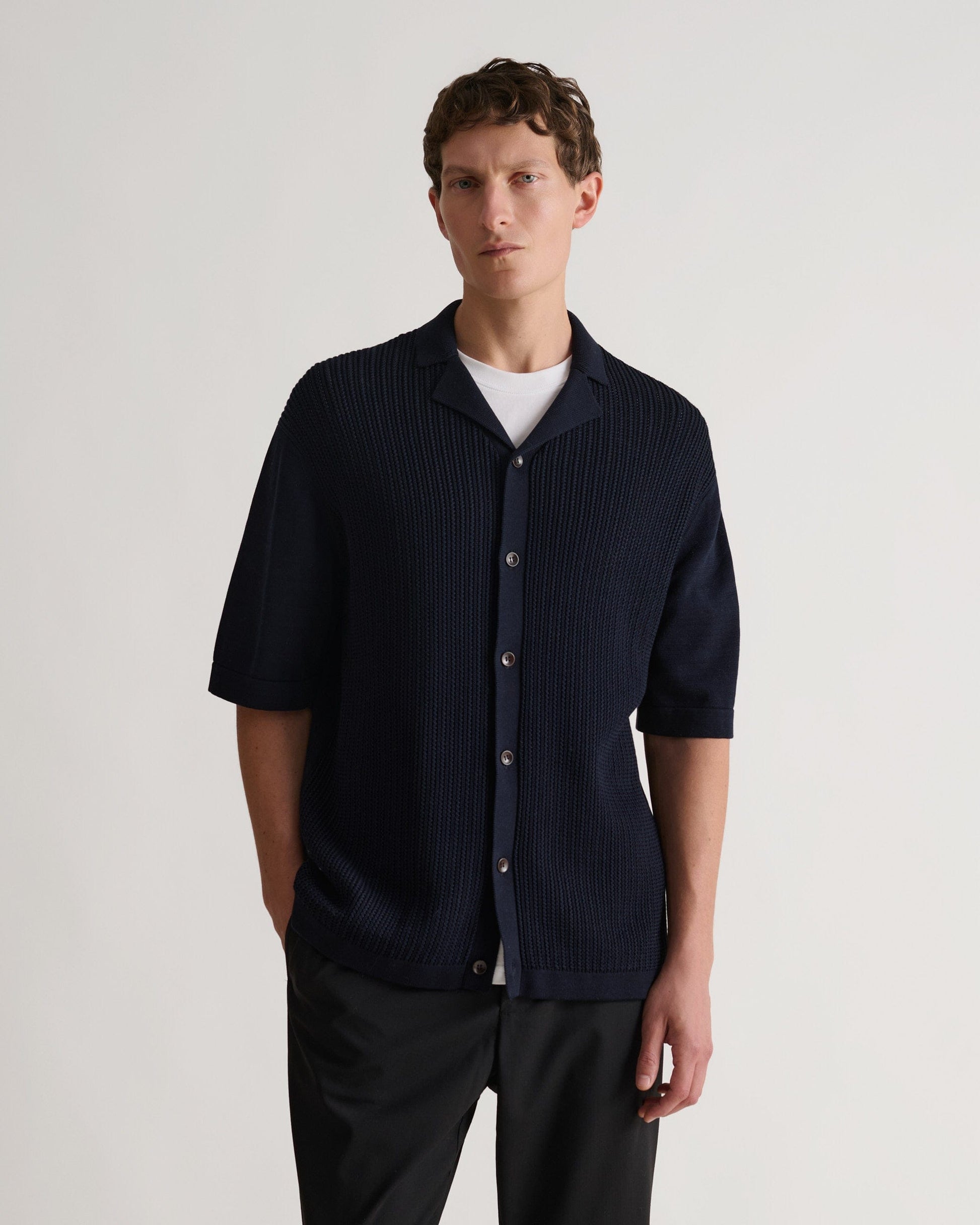 Men's Cotton Textured Knit Shirt - Navy