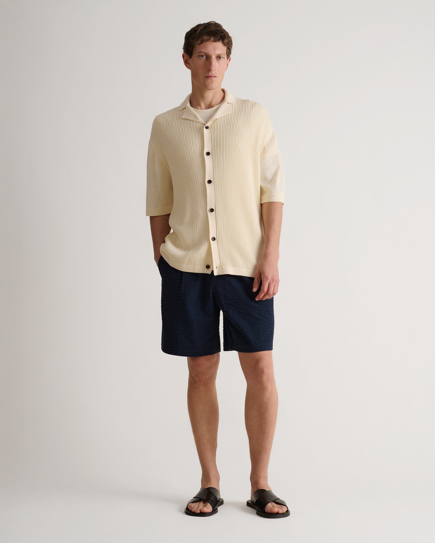 Men's Cotton Textured Knit Shirt - Parchment